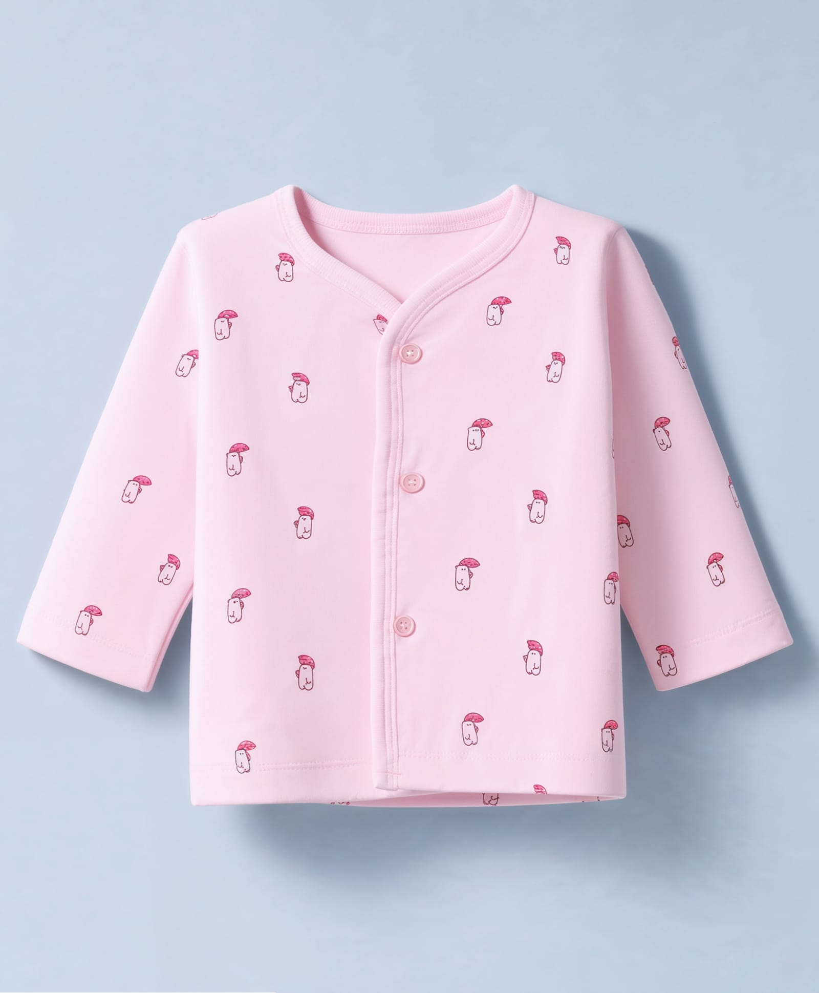 Tango Fleece Knit Full Sleeves Jhabla with Bear Print - Pink-picture-7