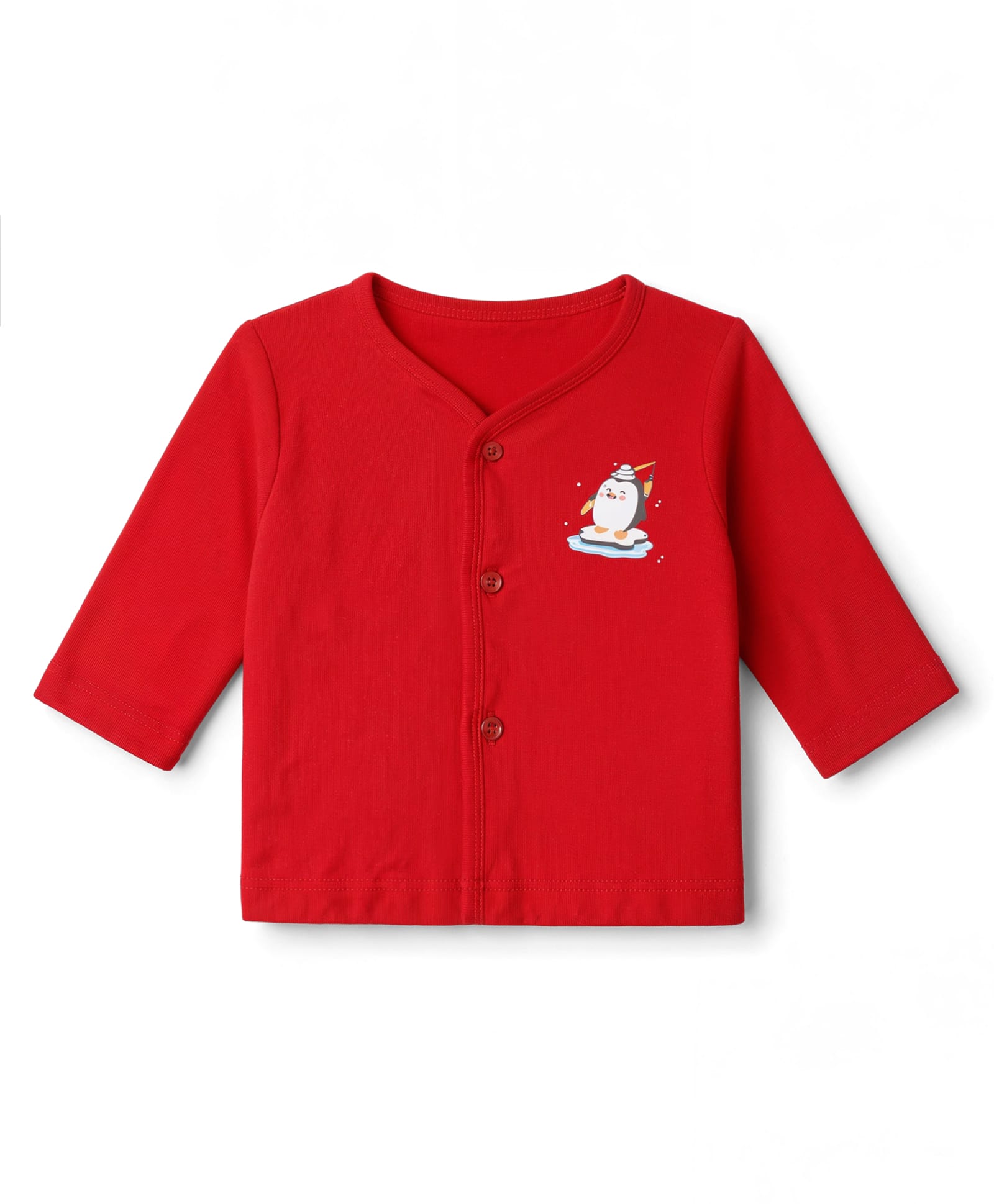 Tango Fleece Knit Solid Full Sleeves Jhablas With Penguin Print - Red-picture-0