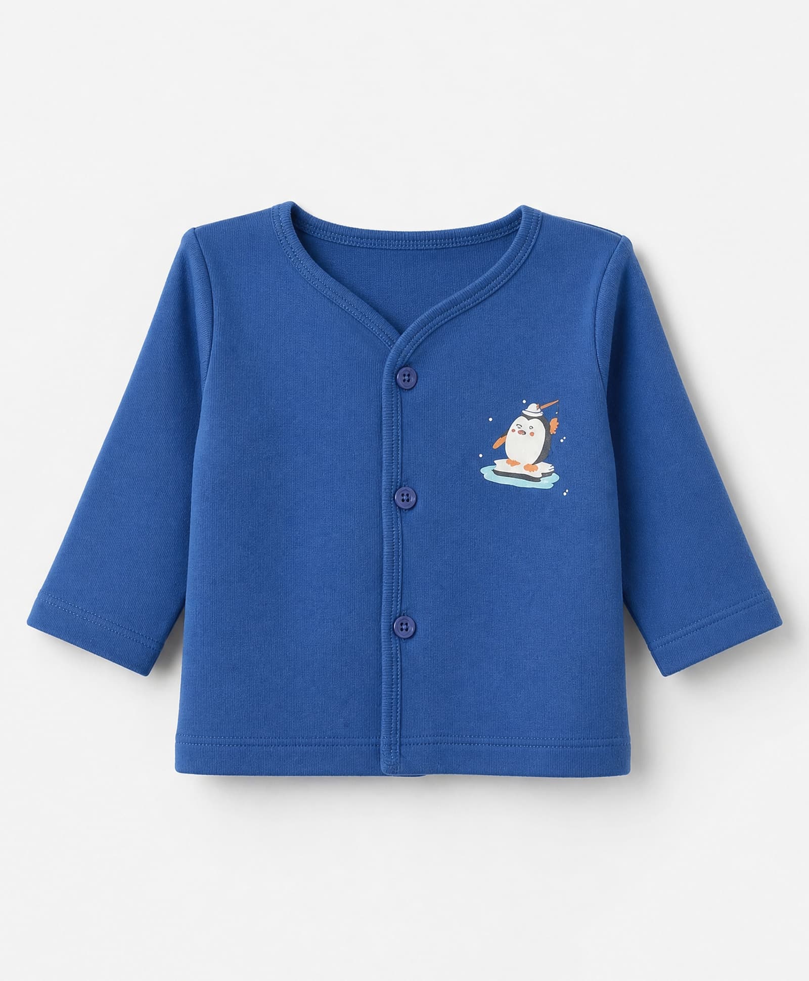 Tango Fleece Knit Solid Full Sleeves Jhabla With Penguin Print - Blue-picture-18