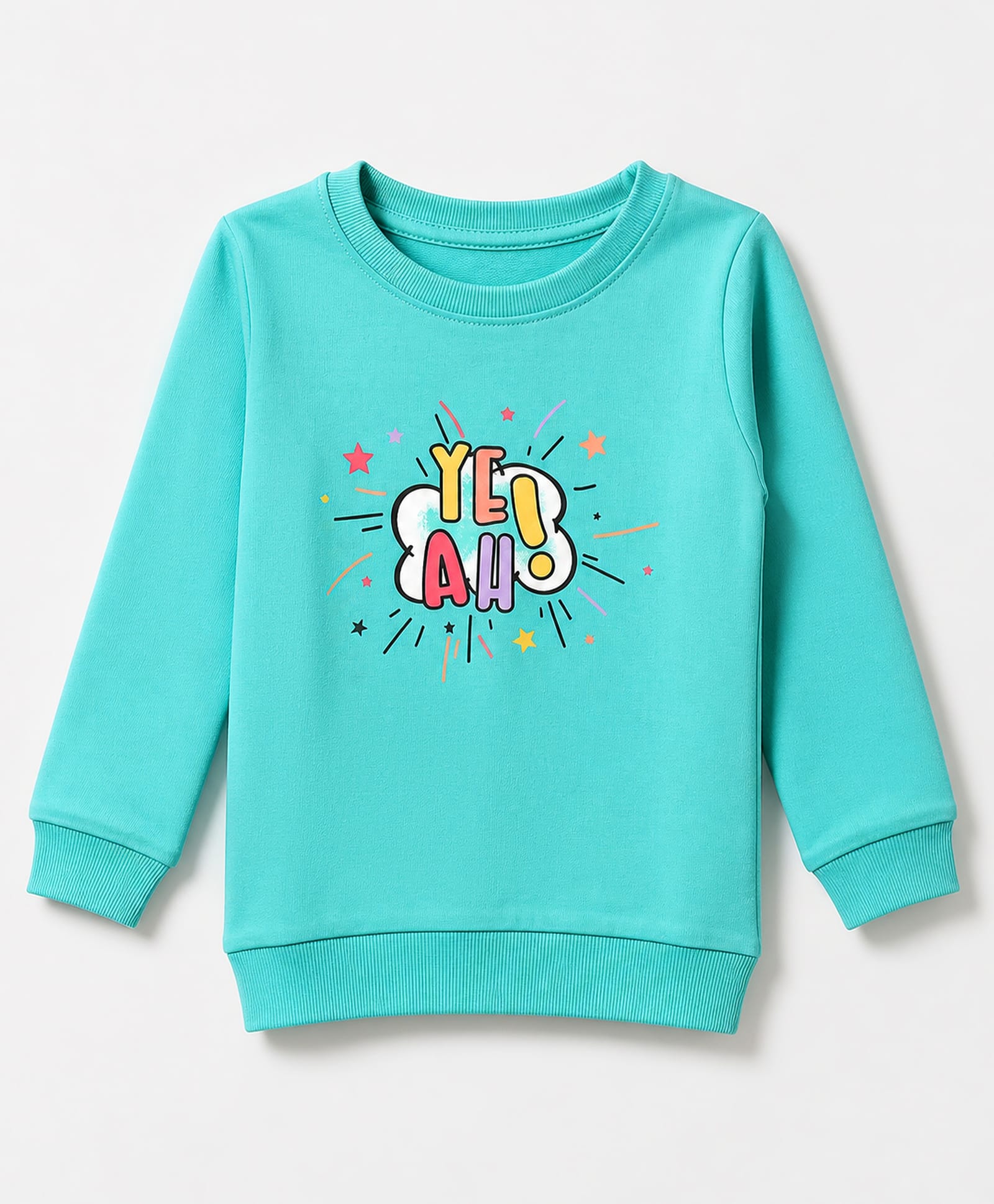 Tango Cotton Looper Knit T-Shirt with Full Sleeves and Yeah Print - Sea Green-image-39