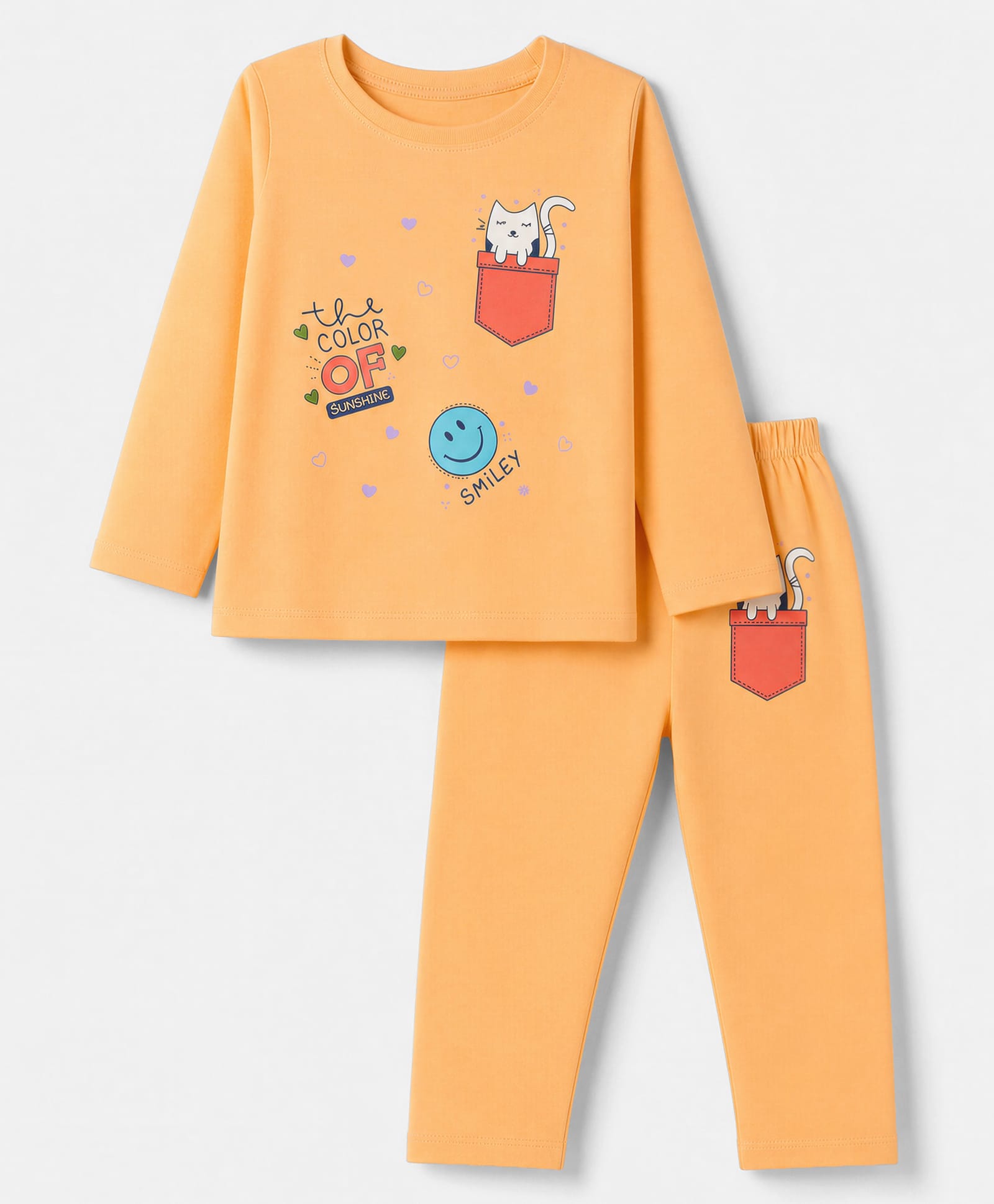Tango Single Jersey Knit Full Sleeves T-shirt and Pant Set With Animal & Text Print - Peach-picture-22