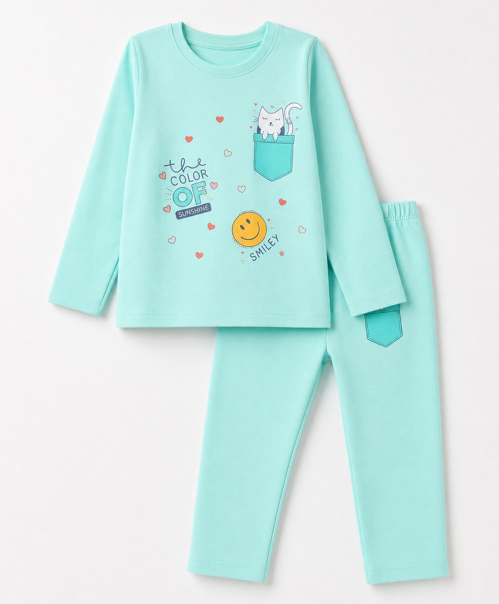 Tango Single Jersey Knit Full Sleeves T-shirt and Pant Set With Animal & Text Print - Aqua Blue-picture-9