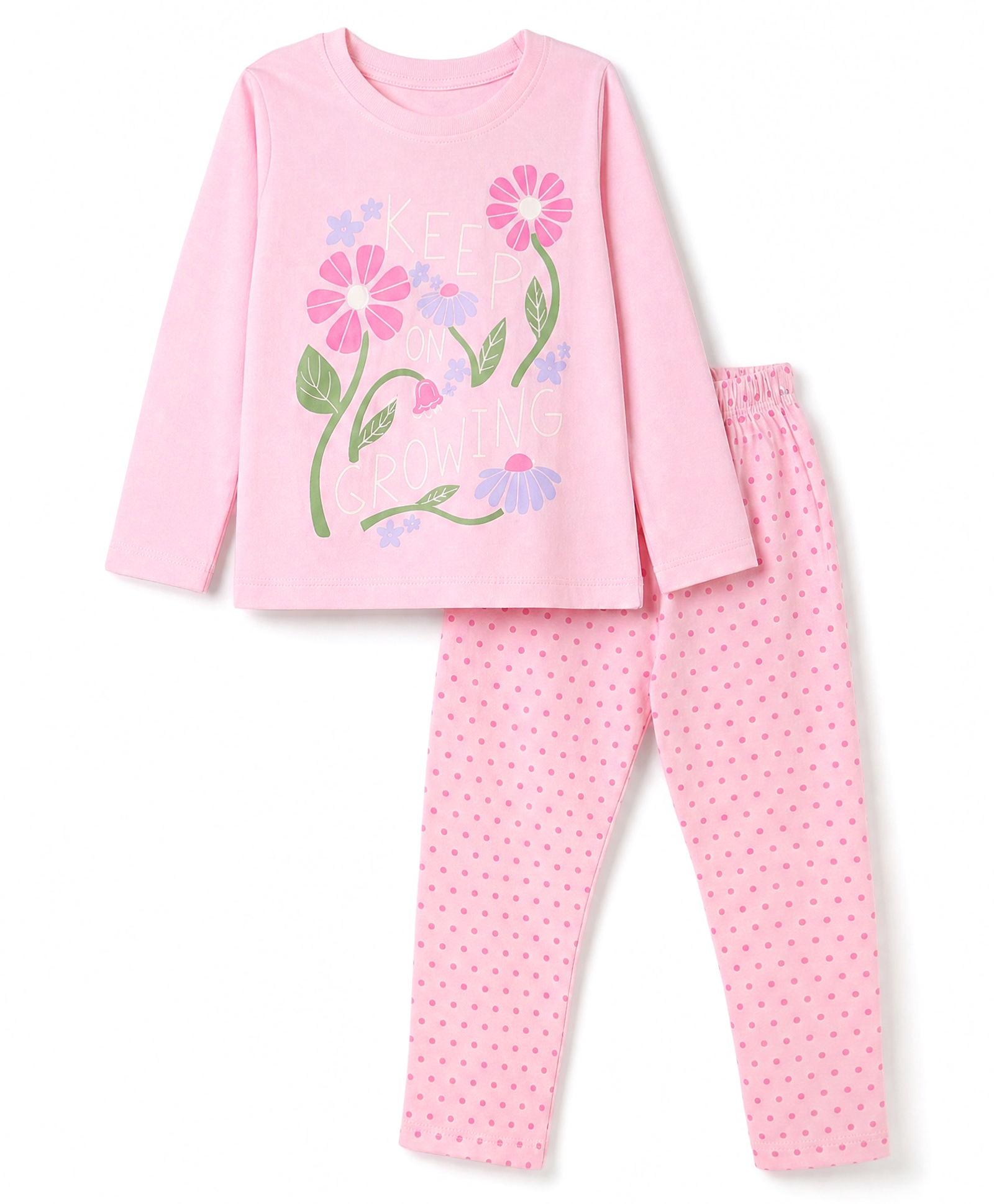 Tango Single Jersey Knit Full Sleeves T-Shirt With Floral & Text Print & Pant Set - Pink-picture-27