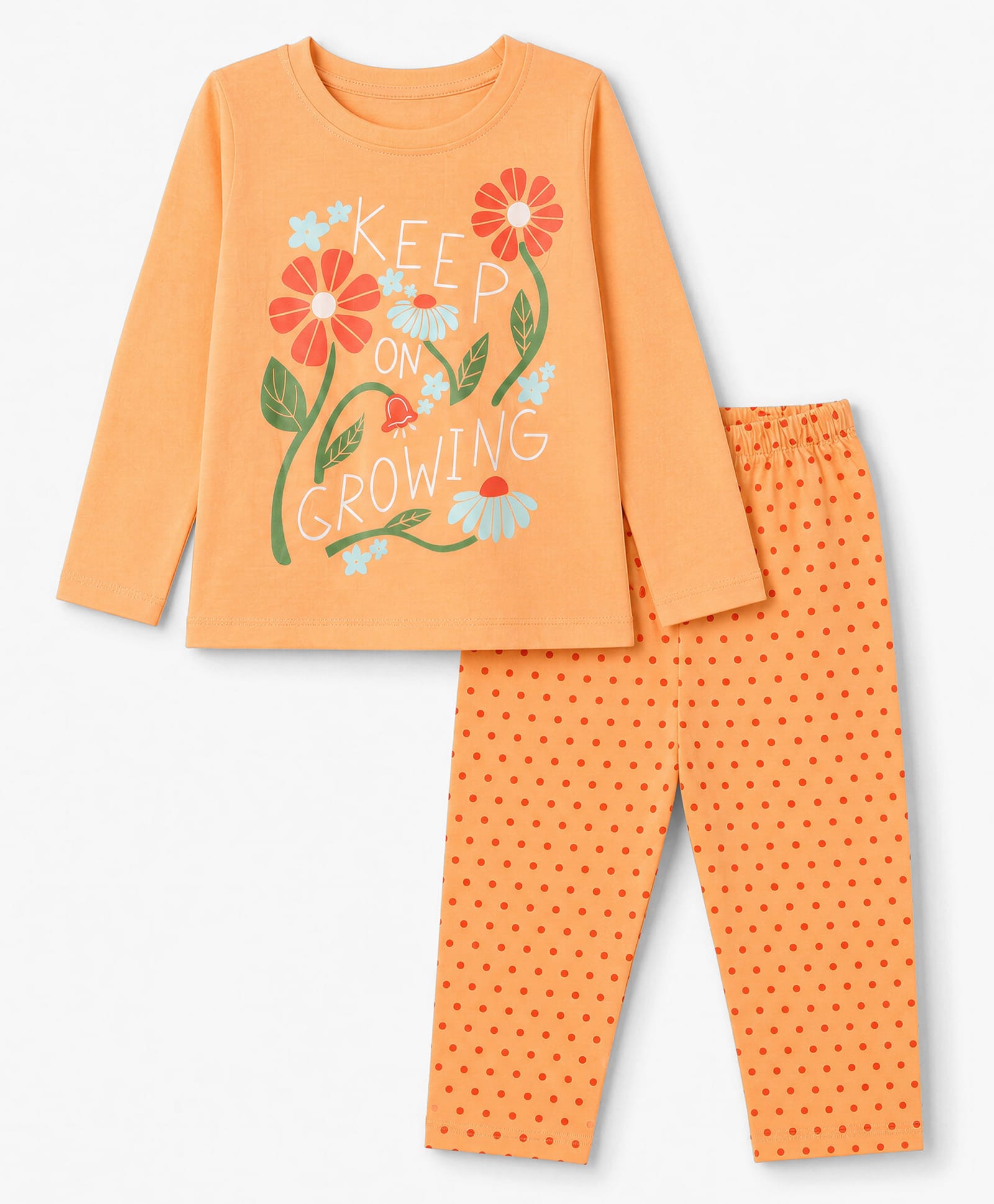 Tango Single Jersey Knit Full Sleeves T-shirt and Pant Set With Floral Print - Peach-picture-18