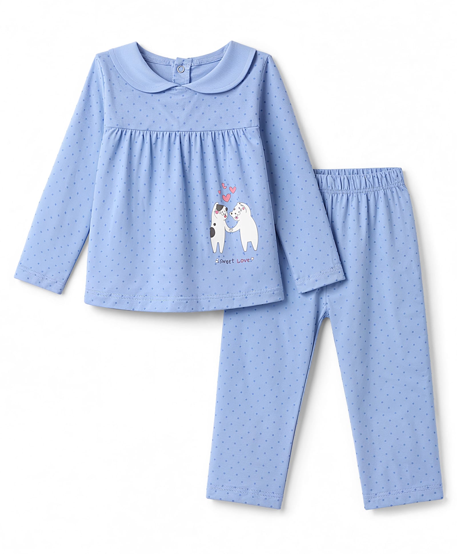 Tango Single Jersey Knit Full Sleeves Top & Pyjama Night Suit with Cat Print - Blue-picture-22