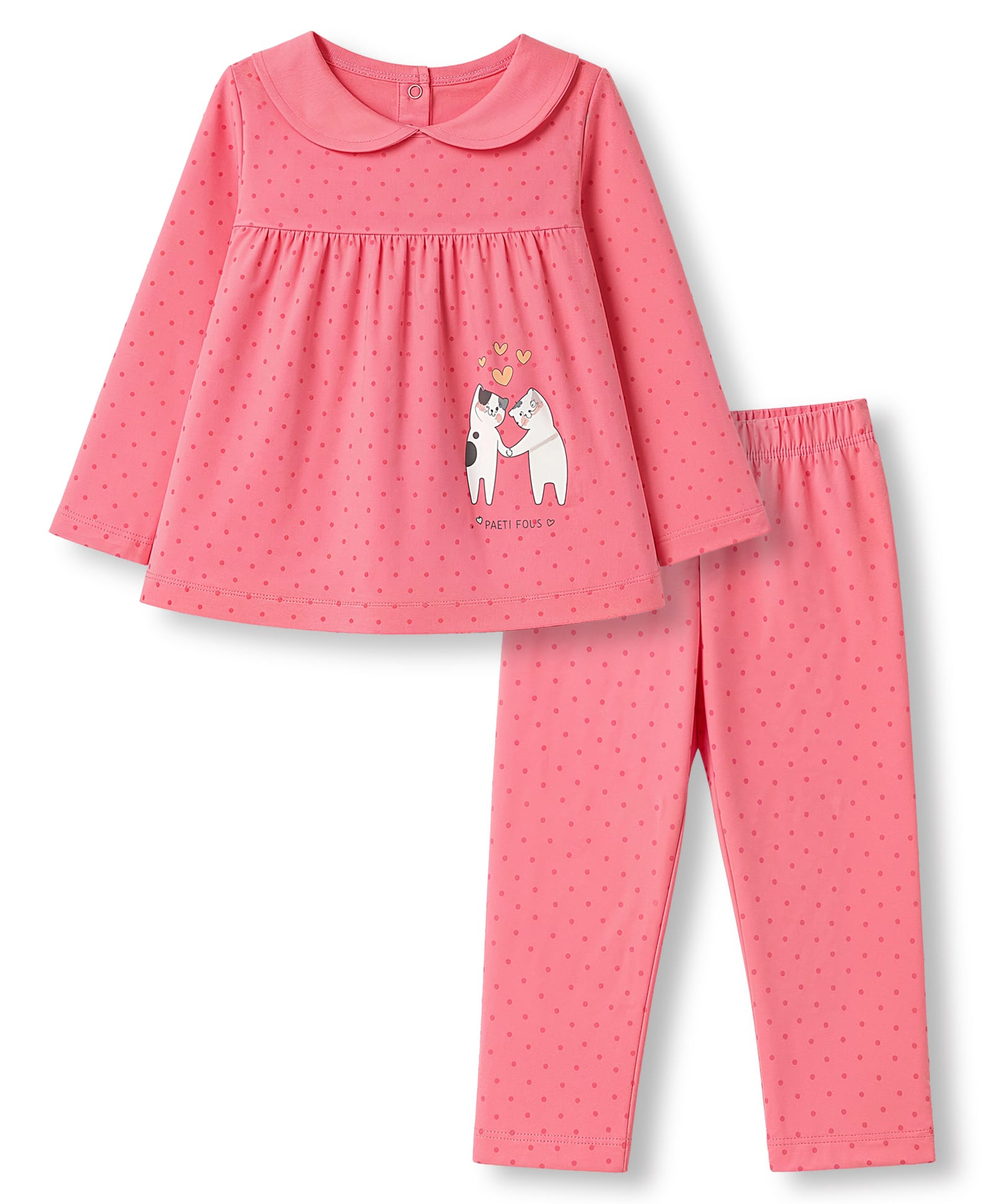 Tango Single Jersey Knit Full Sleeves Top & Pyjama Night Suit with Cat Print - Coral-picture-45