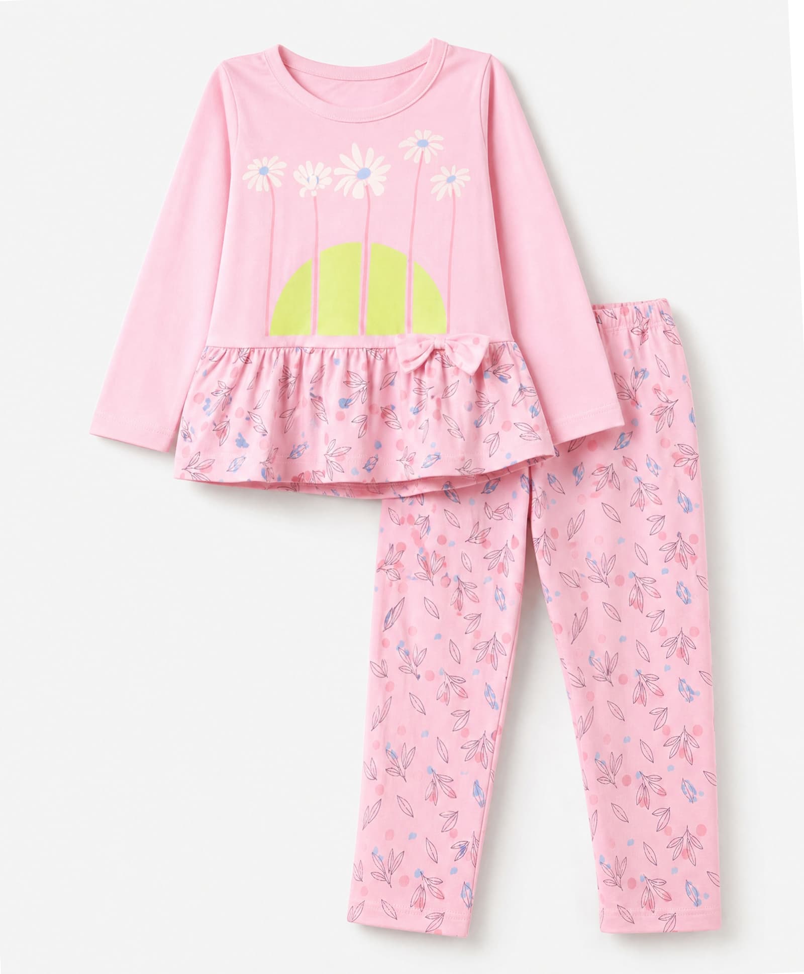 Tango Interlock Knit Full Sleeves Frock and Legging with Floral Print & Bow Applique - Pink-picture-42