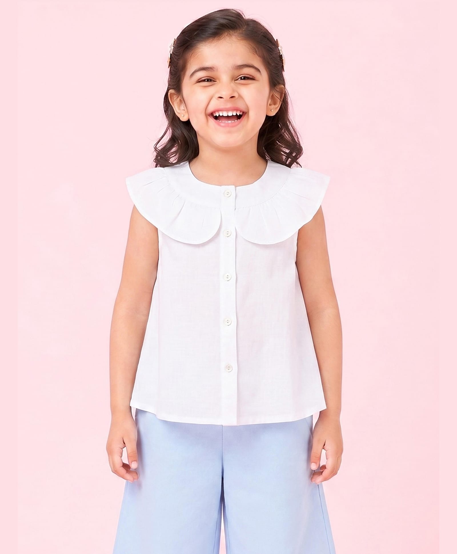 Campana Cotton Woven Sleeveless Frill Detailed Top - White-image-18