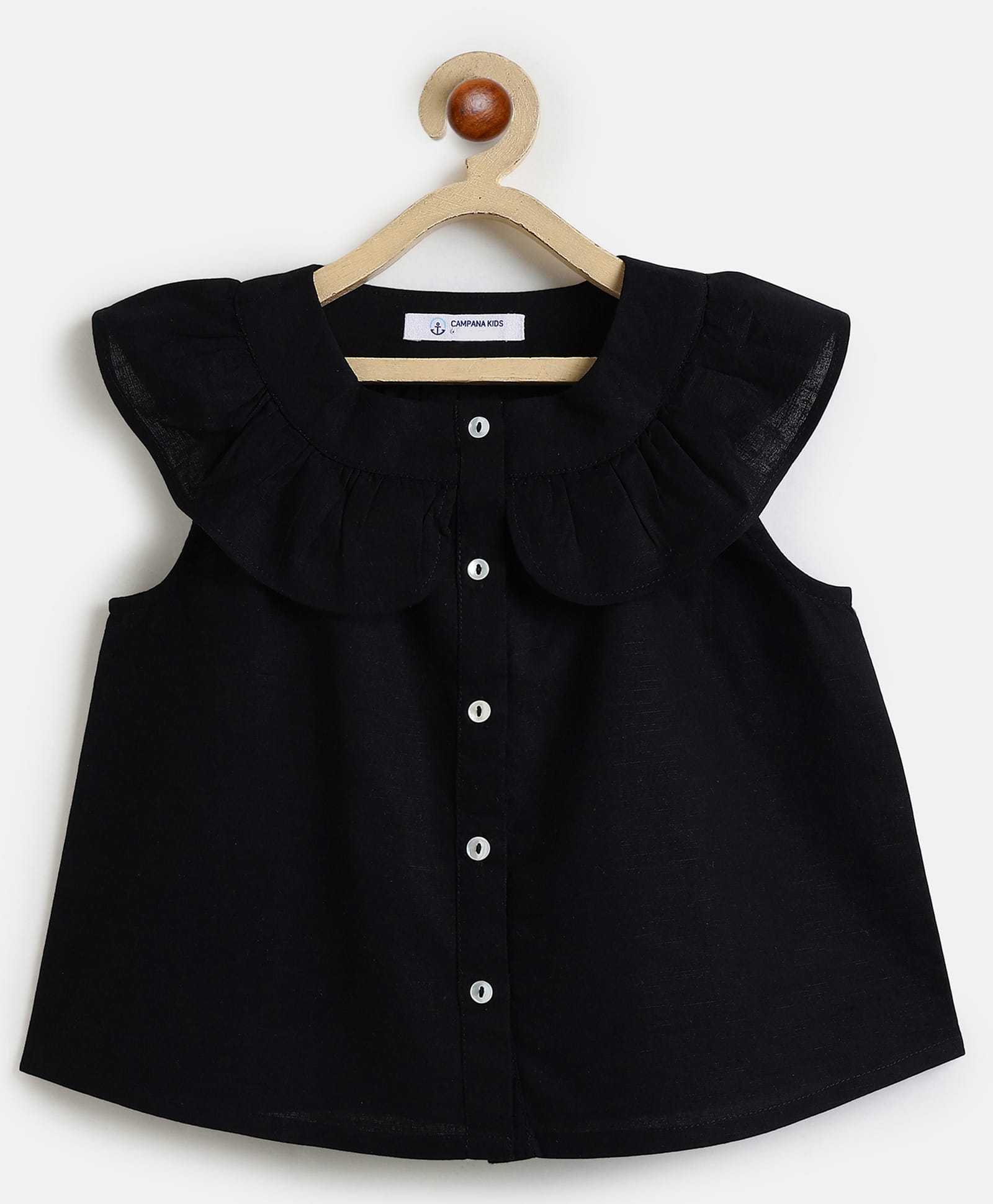 Campana Cotton Woven Sleeveless Frill Detailed Top - Black-picture-25