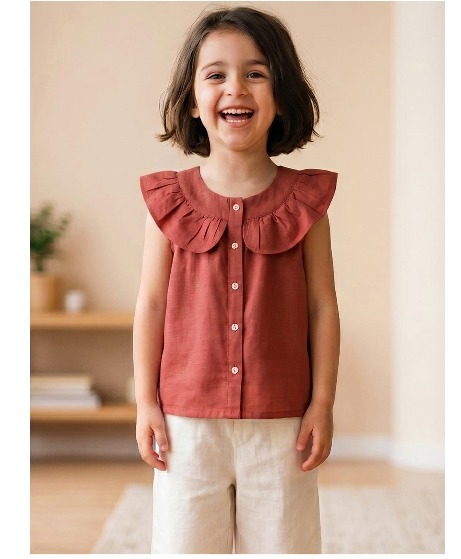 Campana Cotton Woven Sleeveless Frill Detailed Top - Rust-picture-32