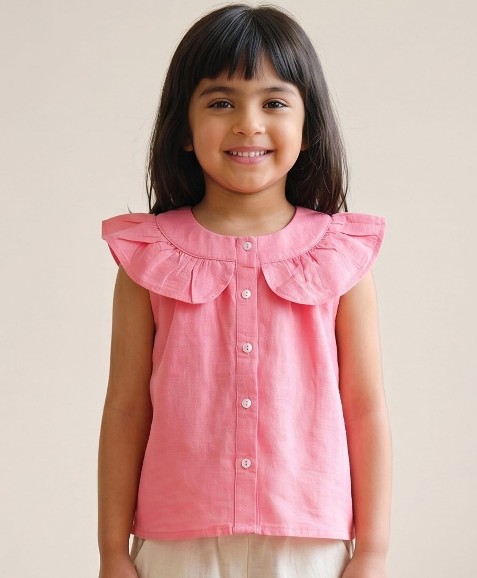 Campana Cotton Woven Sleeveless Frill Detailed Top - Pink-picture-2