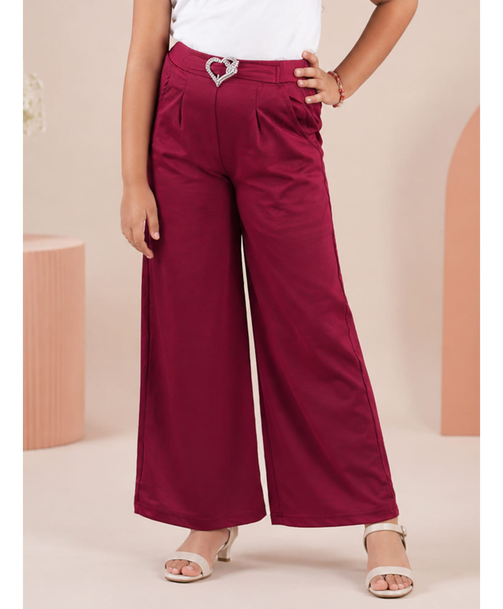Kiddopanti Knit Heart Applique Detailed Flared Pants - Red-picture-24