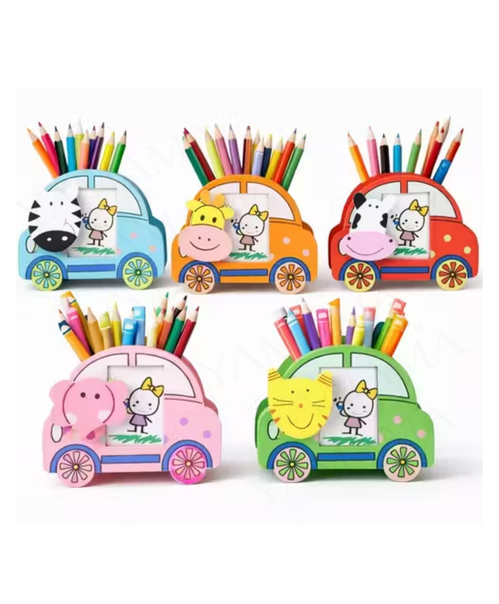 YAMAMA Car Shaped Wooden Pen Holder | Cute Animal Car Design Pen Holder | Cartoon Pen Stand & Desk Organizer - Color And Design May Vary-image-29