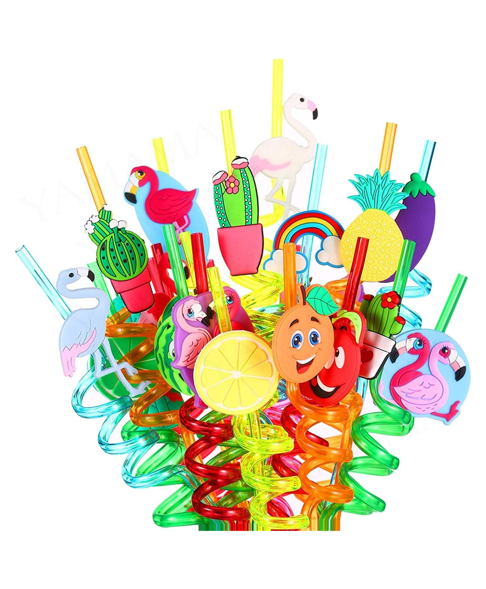 YAMAMA 4 Pcs Reusable Curly Fruit Straws, Multicolor Straw Party Supplies Straws Reusable Plastic for Kids Birthday Favors, Family Table Decorations - Color and Design May Vary-image-47