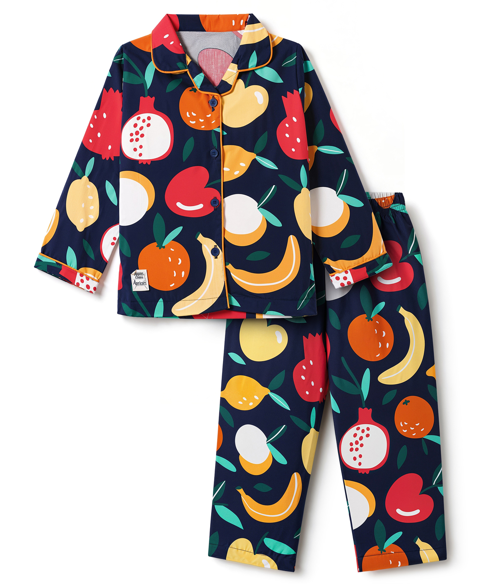 Enfance Core Cotton Woven Full Sleeves Co-Ords Shirt & Pyjama Night Suit with Fruits Print - Navy Blue-picture-48