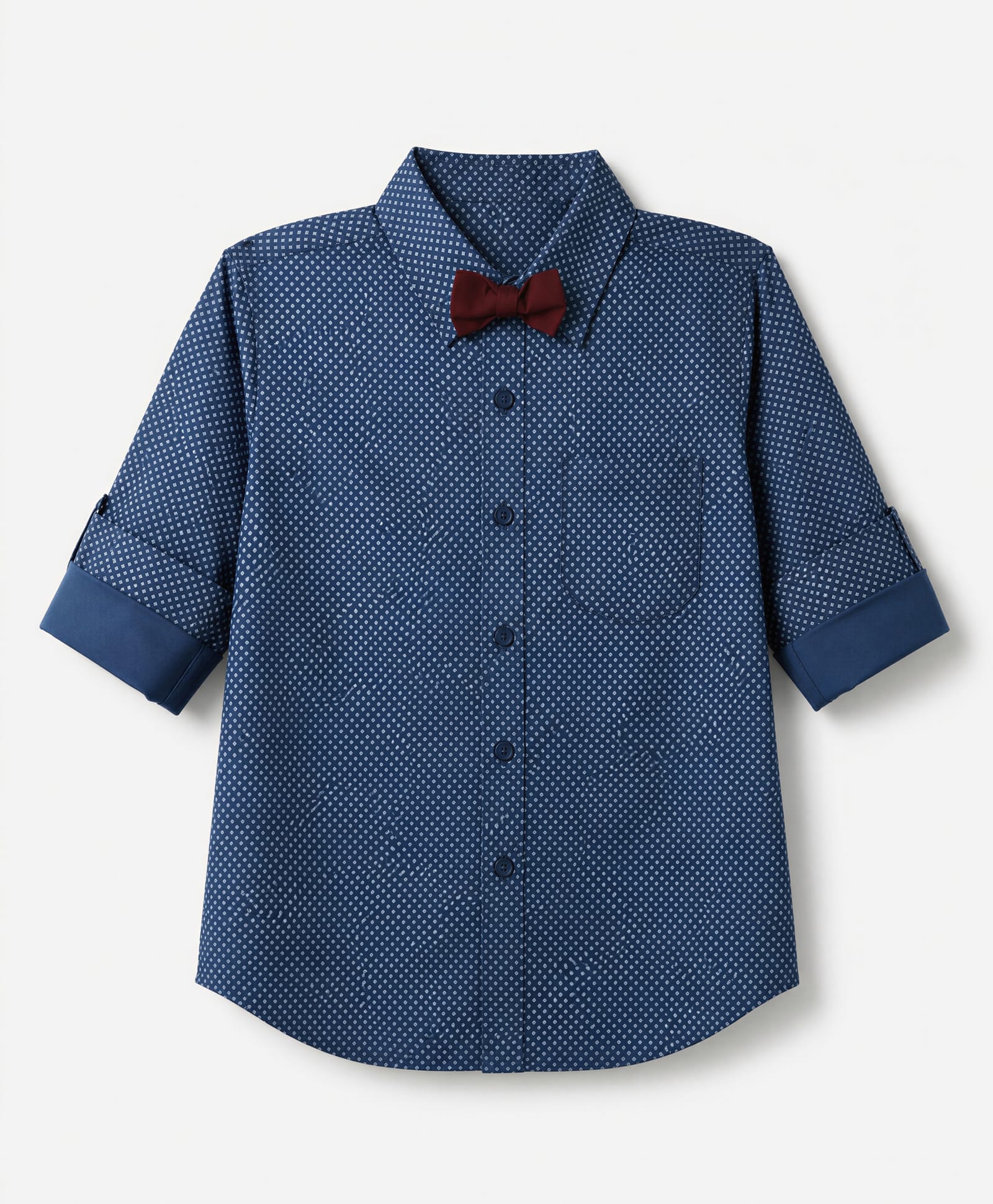 Pine Kids Cotton Woven Full Sleeves Printed Party Shirt With Bow - Blue-picture-5