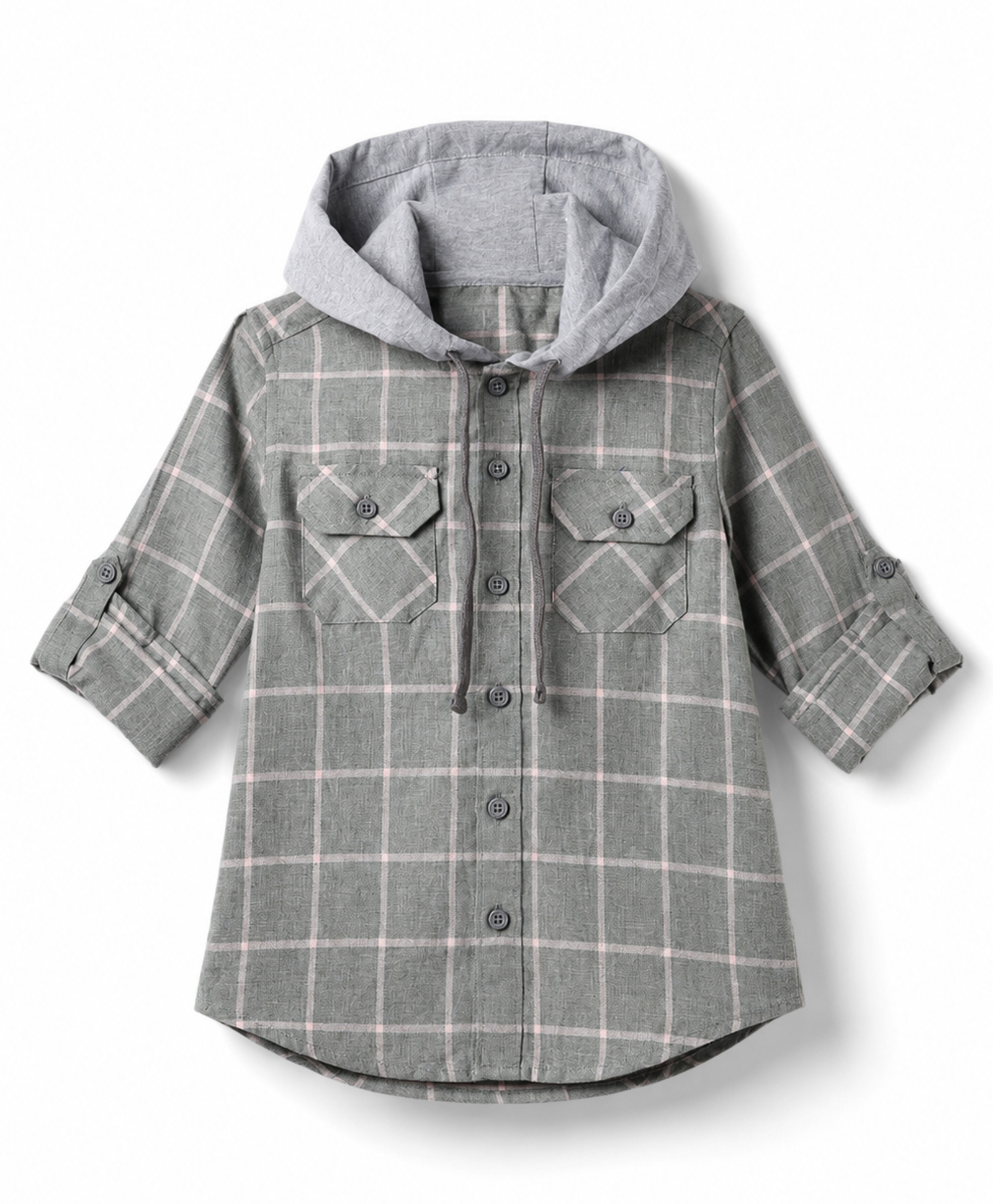 Pine Kids Cotton Woven Hooded Checks Shirt With Full Sleeves - Grey-image-32