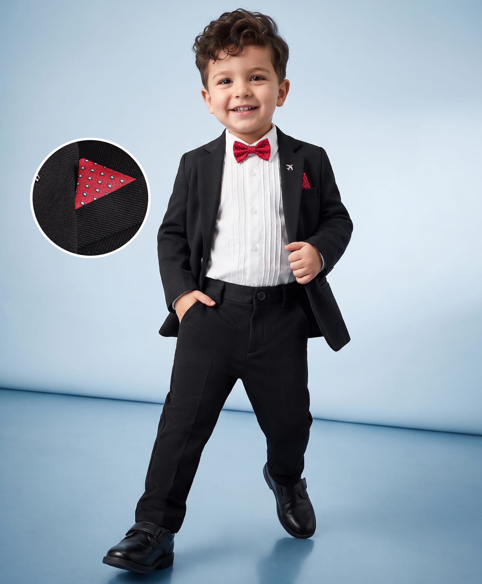 Babyhug Knit Full Sleeves Solid Colour 3 Piece Party Suit with Bow- Black-picture-19