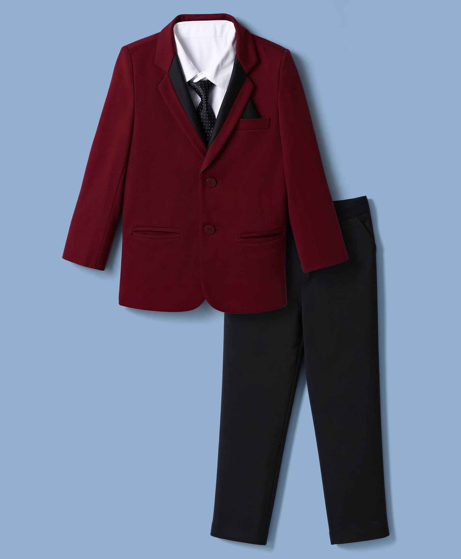 Babyhug Knit Satin Full Sleeves Solid Color Party Suit with Collar Shirt & Tie - Maroon-image-19