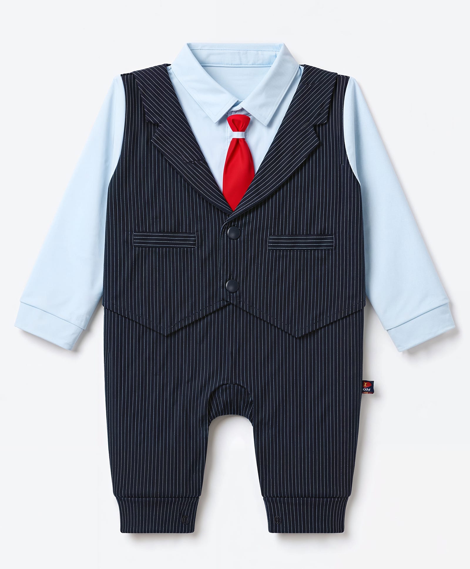 Mini Taurus Interlock Knit Full Sleeves Party Rompers and Dungarees & With Tie - Navy Blue-picture-1