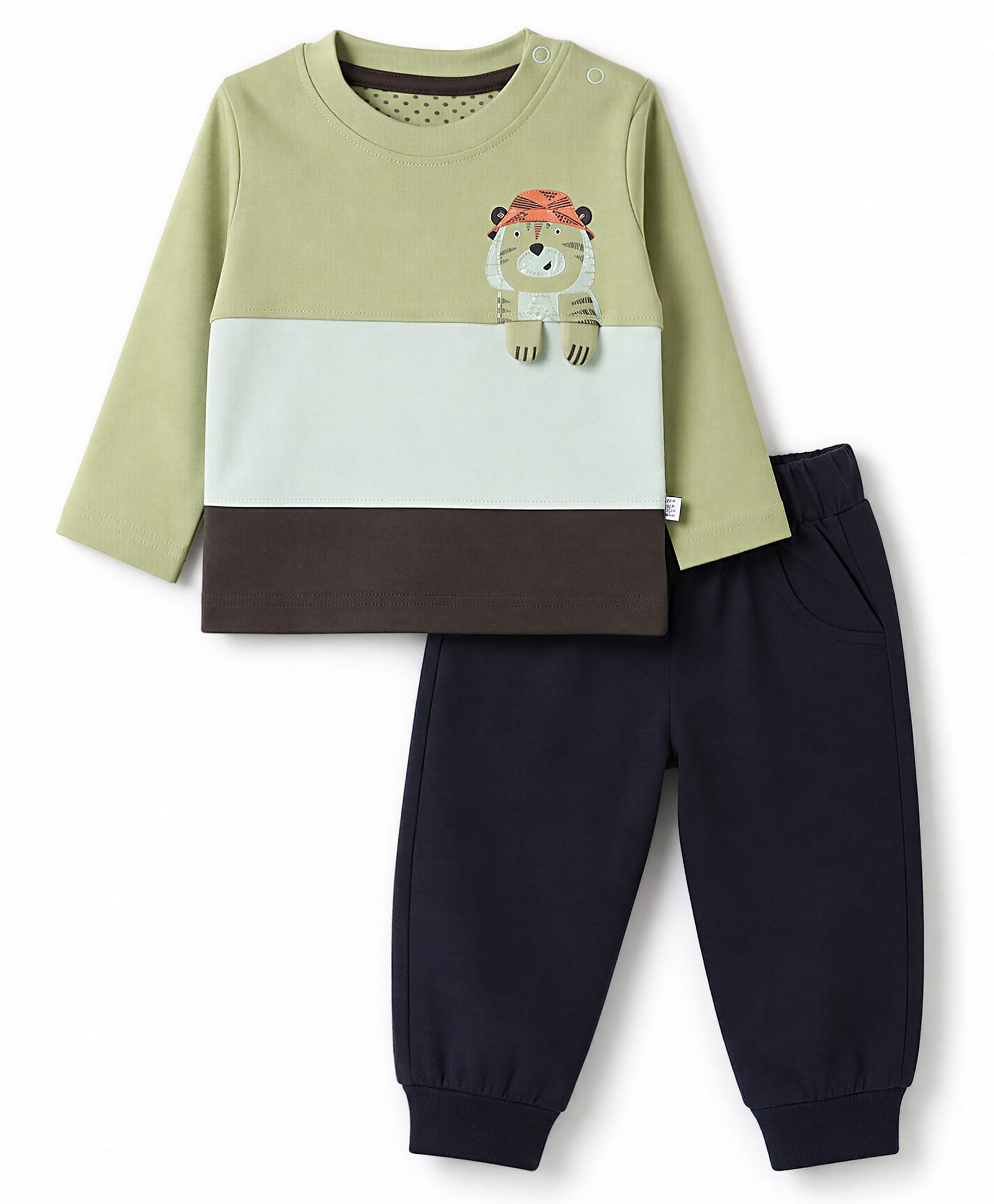 Mini Taurus 100% Cotton Knit Full Sleeves Animal Printed T-Shirt & Pant Set - Light Green-picture-29