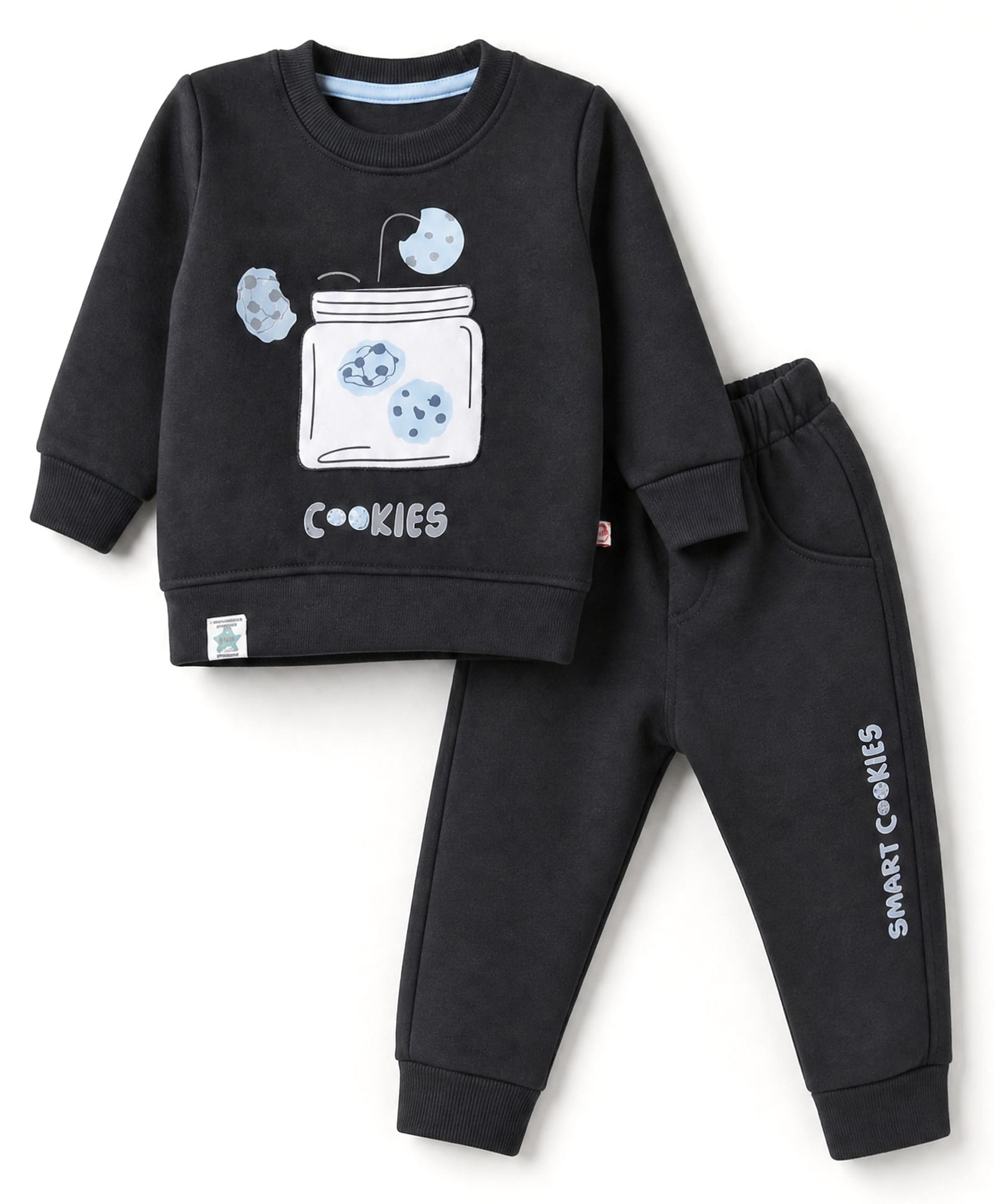 Mini Taurus Fleece Knit Full Sleeves Winter Wear Suit With Text Print - Navy Blue-image-17