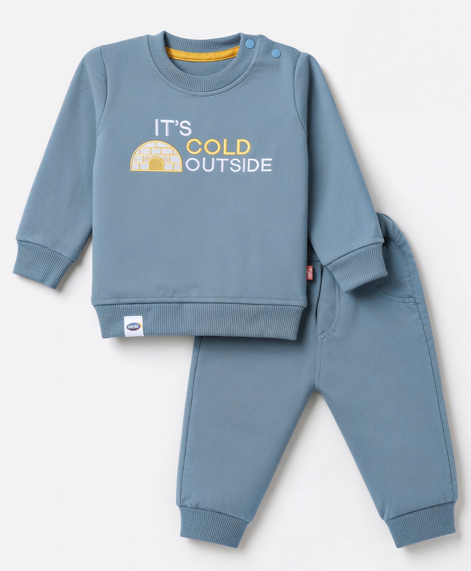 Mini Taurus Fleece Knit Winter Wear Suits Full Sleeves With Text Print - Teal Blue-image-28