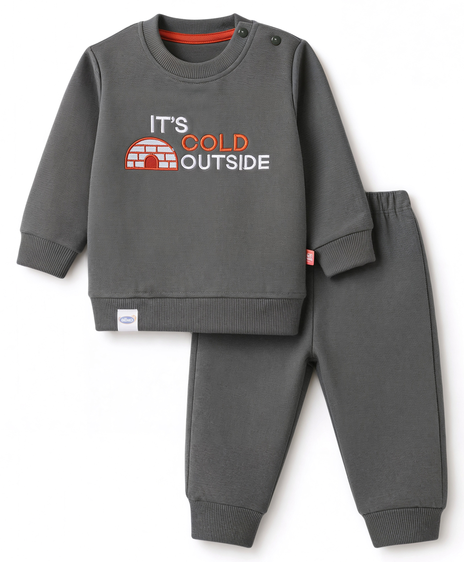 Mini Taurus Fleece Knit Winter Wear Suits Full Sleeves With Text Print - Grey-picture-8