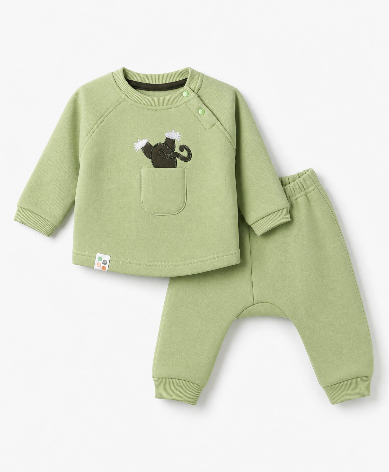 Mini Taurus Fleece Knit Full Sleeves Winter Wear Suit With Animal Print - Light Green-picture-4