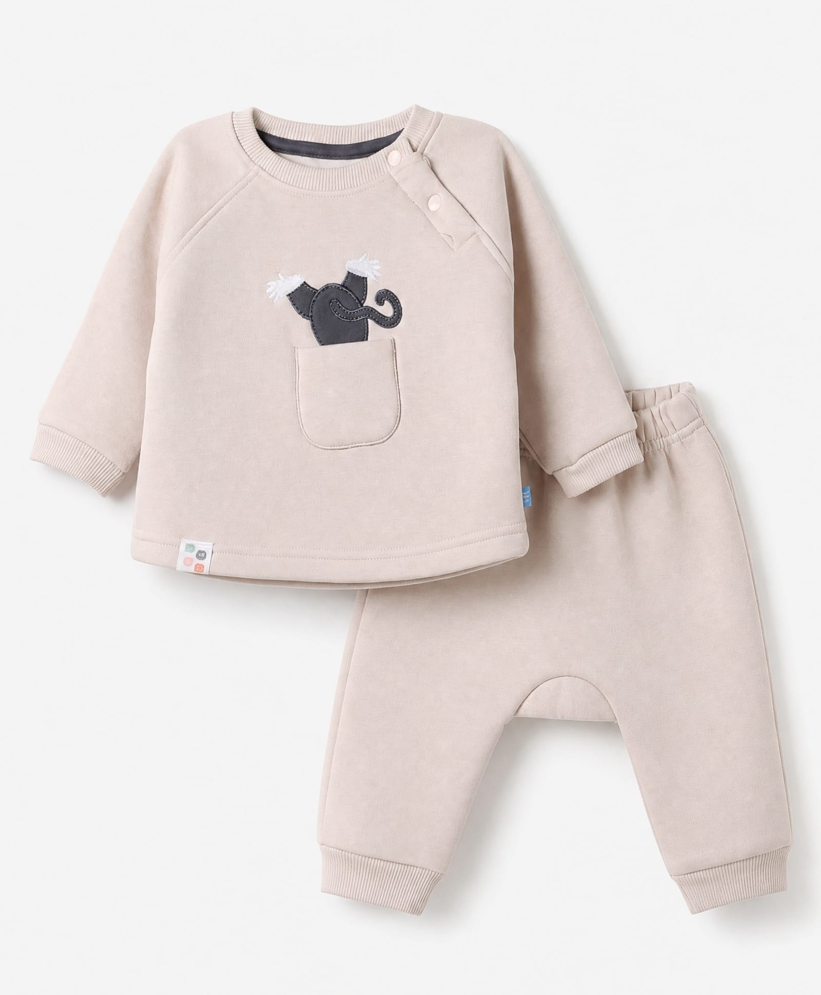 Mini Taurus Fleece Knit Full Sleeves Winter Wear Suit With Animal Print - Ivory-picture-23