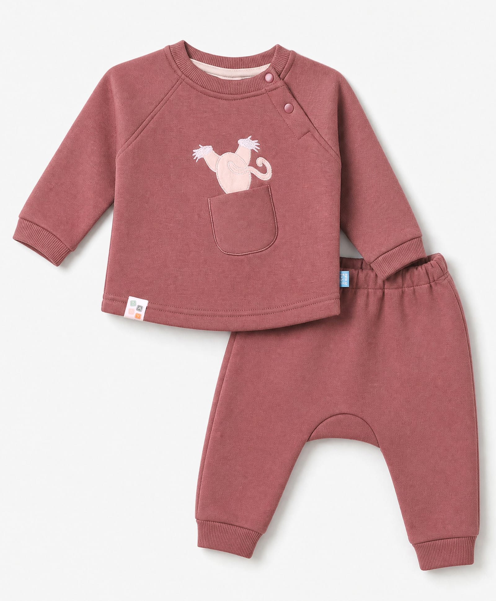 Mini Taurus Fleece Knit Winter Wear Suits Full Sleeves With Patch - Burgandy-picture-3