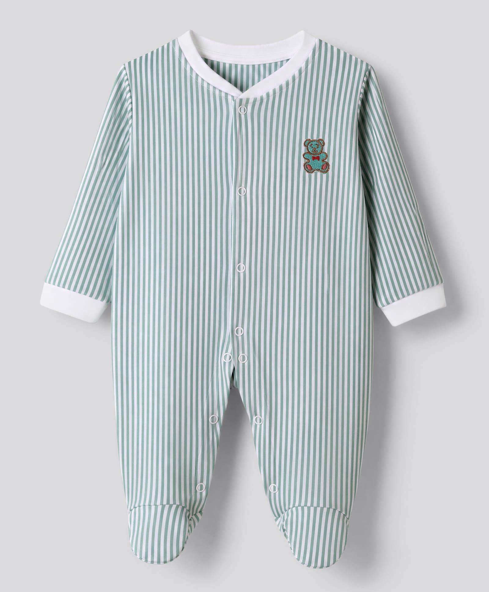 Mini Taurus Interlock Knit Full Sleeves Striped Sleep Suit - Light Green-picture-23