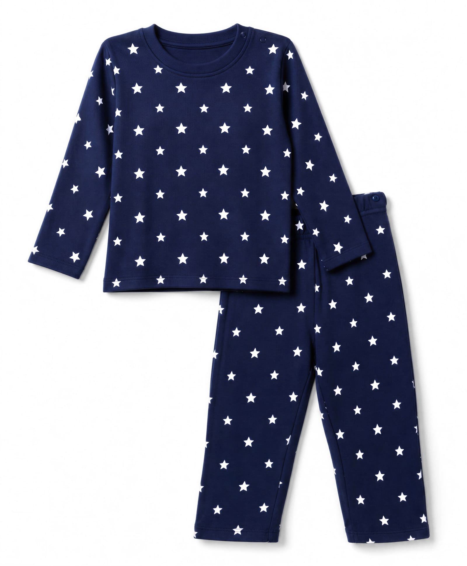 Babyhug Cotton Knit Rib Full Sleeves Co-Ords T-Shirt & Pyjama Winter NIght Suit with Star Print - Navy Blue-image-16