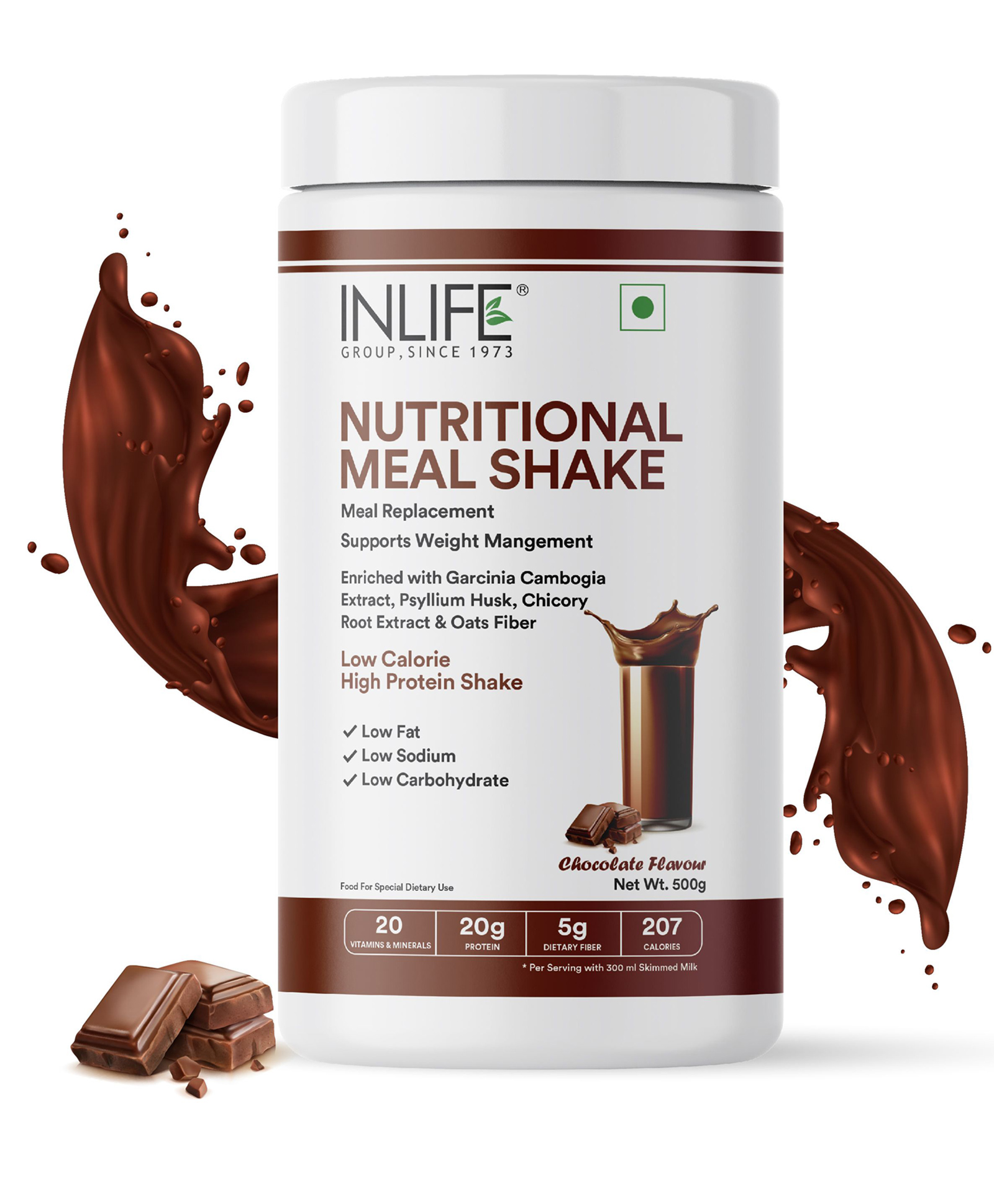 INLIFE Meal Replacement Shake | Weight Management, Nutritional Meal Protein Shake | Sugar Free, 20g Protein, 5g Fiber, 207 Calories, 500g (Chocolate)-picture-44