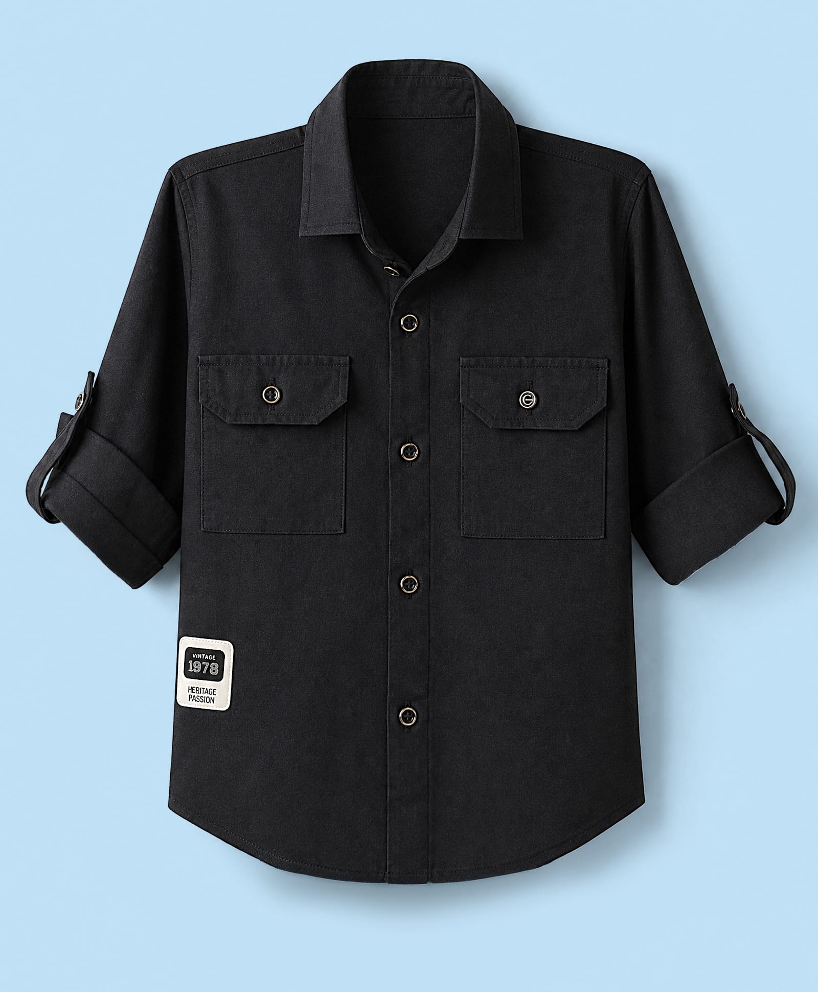 Dapper Dudes Cotton Woven Shirt with Full Sleeves and Vintage 1978 Patch - Black-picture-18