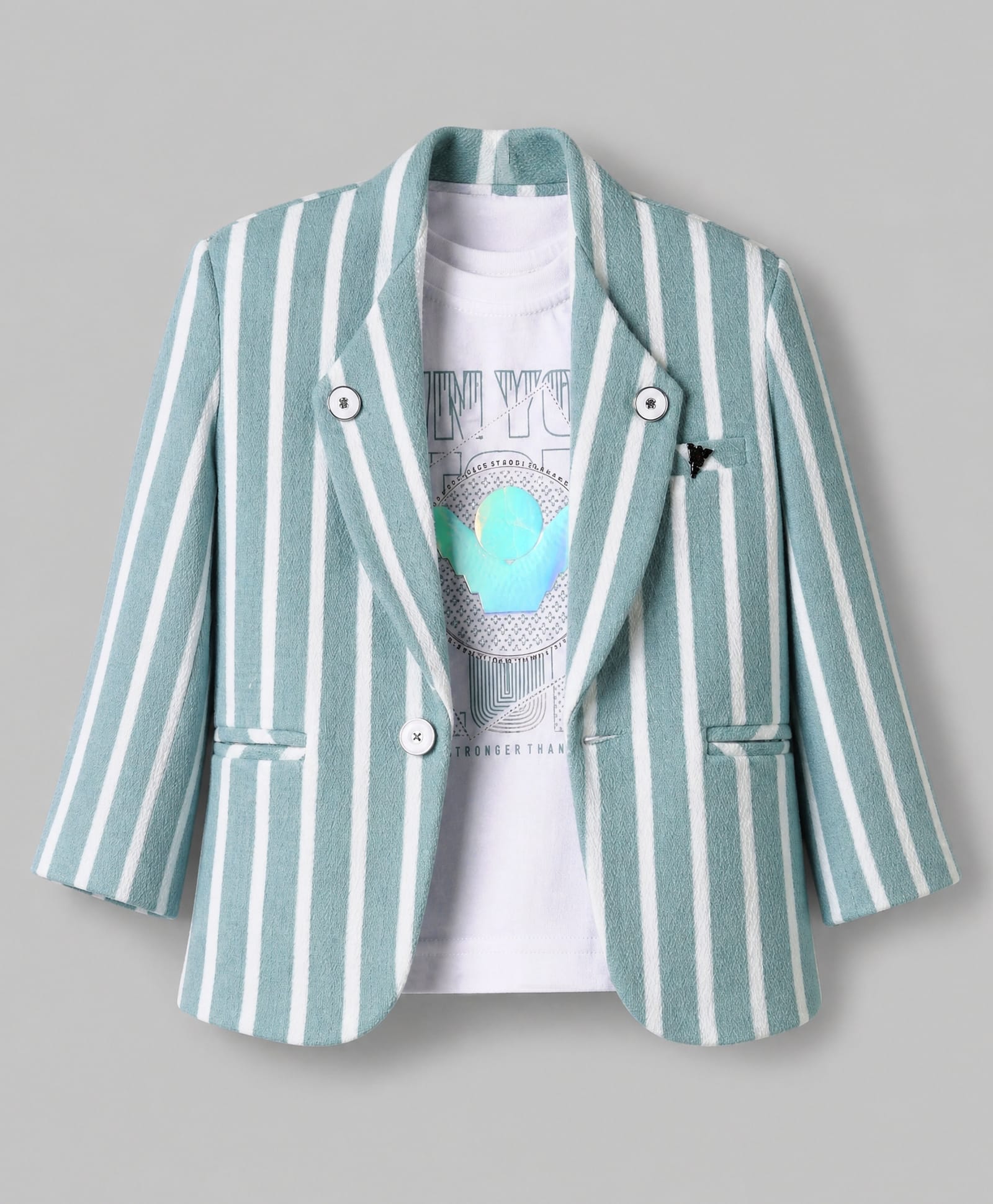 Dapper Dudes Cotton Woven Full Sleeves Striped Textured Blazer With Printed Tee - Sea Green-image-25