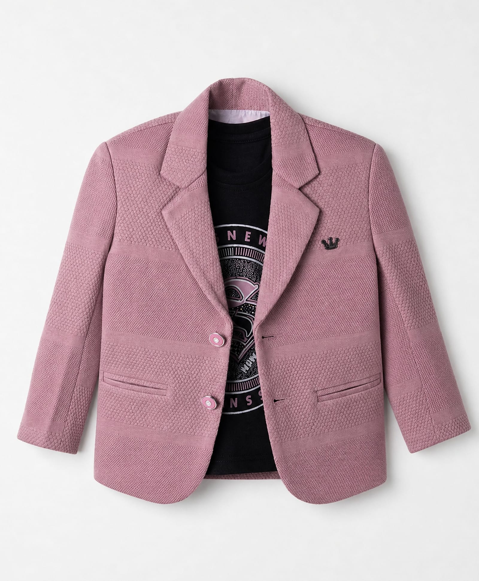 Dapper Dudes Cotton Woven Full Sleeves Textured Blazer With Printed Tee - Pink-picture-14