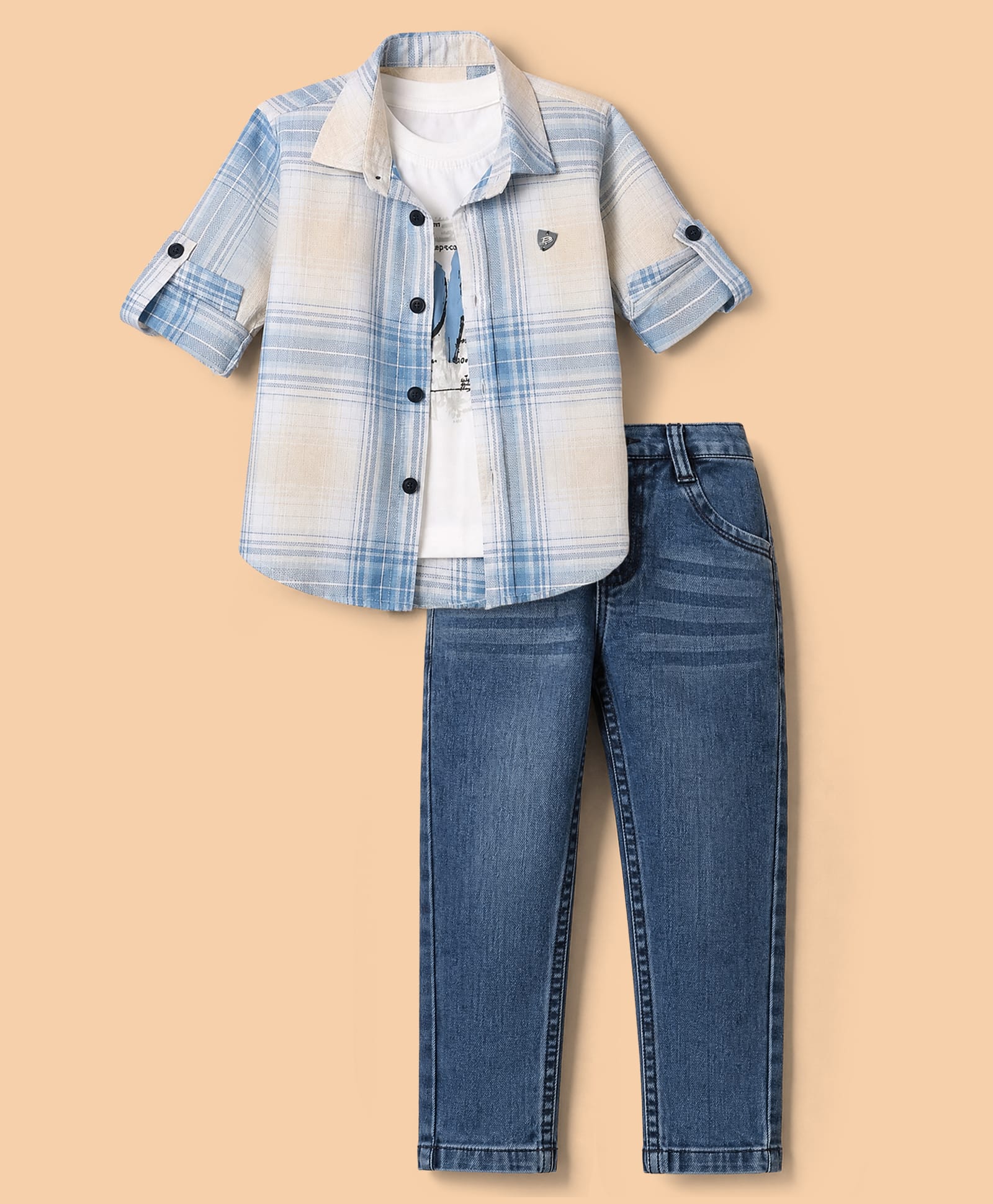 Dapper Dudes Cotton Woven Full Sleeves Checked Shirt With Inner Tee & Pant Set - Blue-image-42