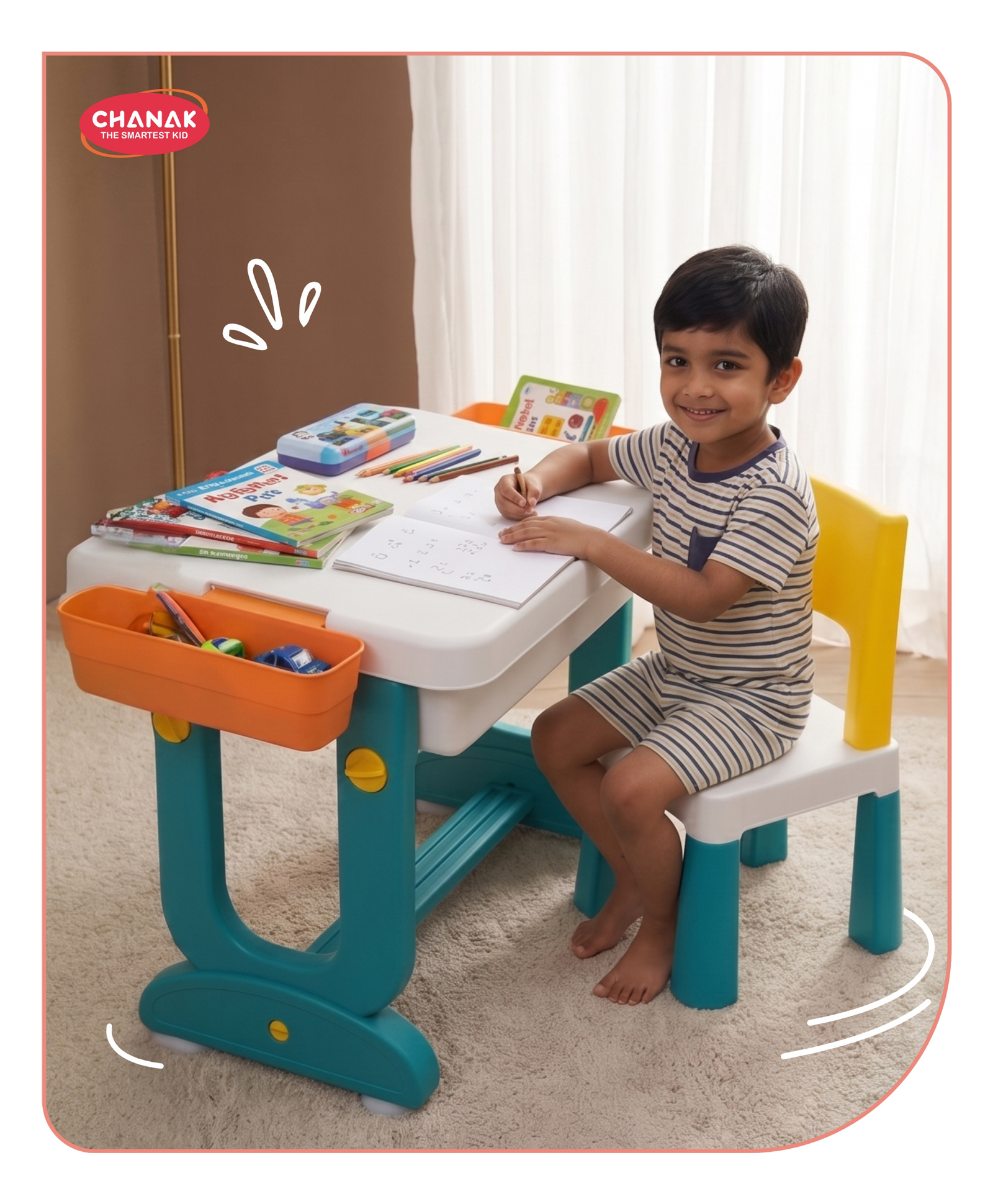 Aditi Toys 4 in 1 Little Genius Kids Study Table & Chair Set, Multifunctional Learning Desk with Building Blocks Activity, Storage Trays & Comfortable Seating-image-10