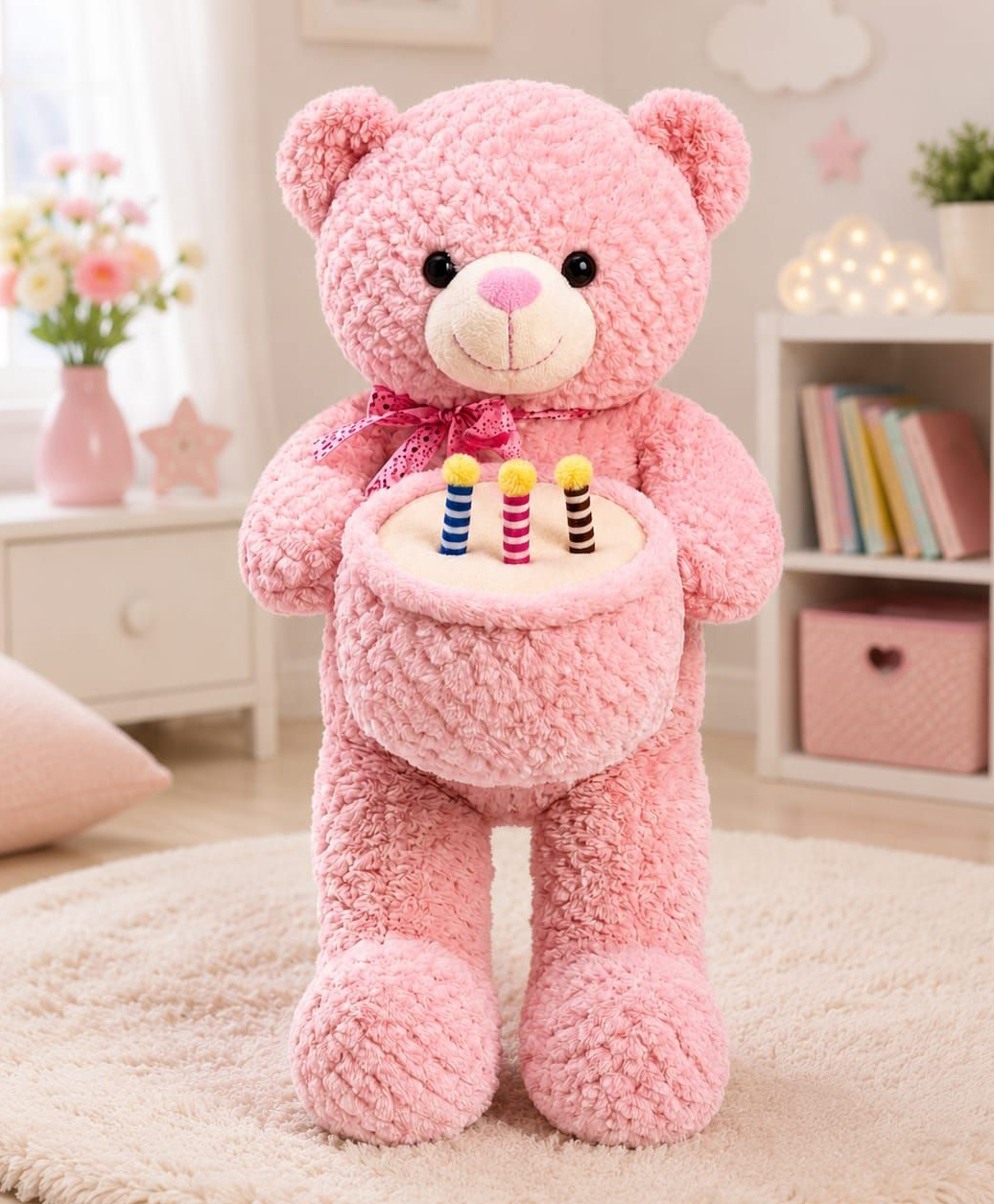 Besties 60 cm Cake Teddy Bear Soft Toy | Gifting for Birthday, Anniversary or Other Occasions | Boys & Girls | Stuffed Animal Baby Safe | Cuddle & Travel Partner | Room & Car Décor - Pink-image-31