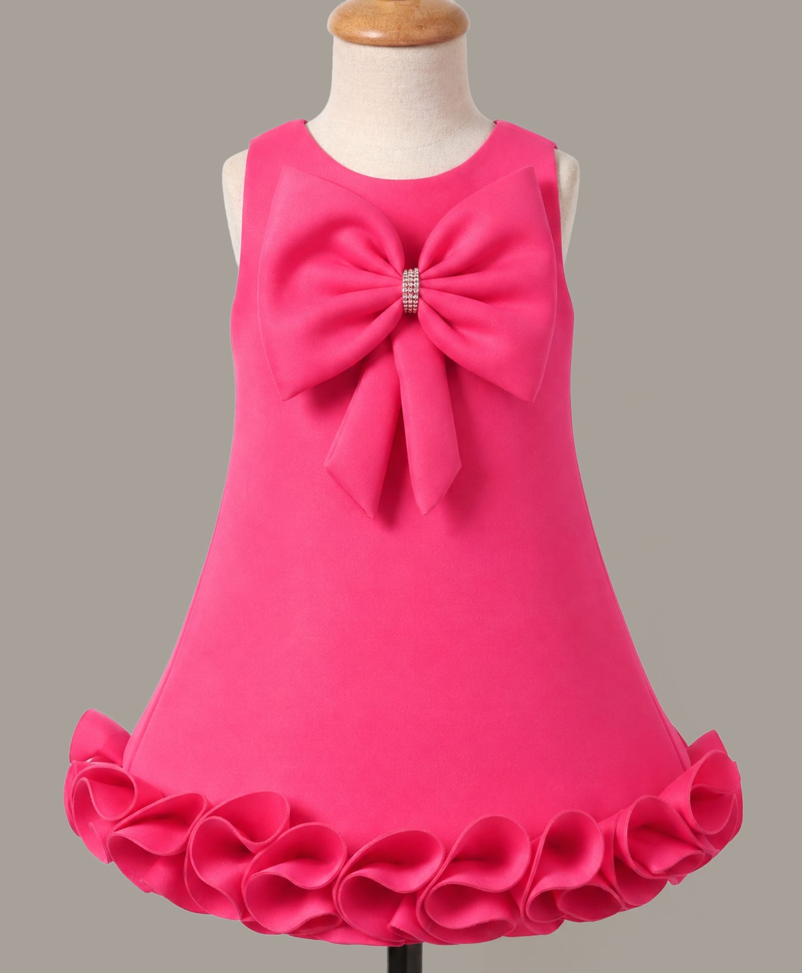 Enfance Cotton Woven Sleeveless Bow Applique Scuba Dress - Pink-image-30
