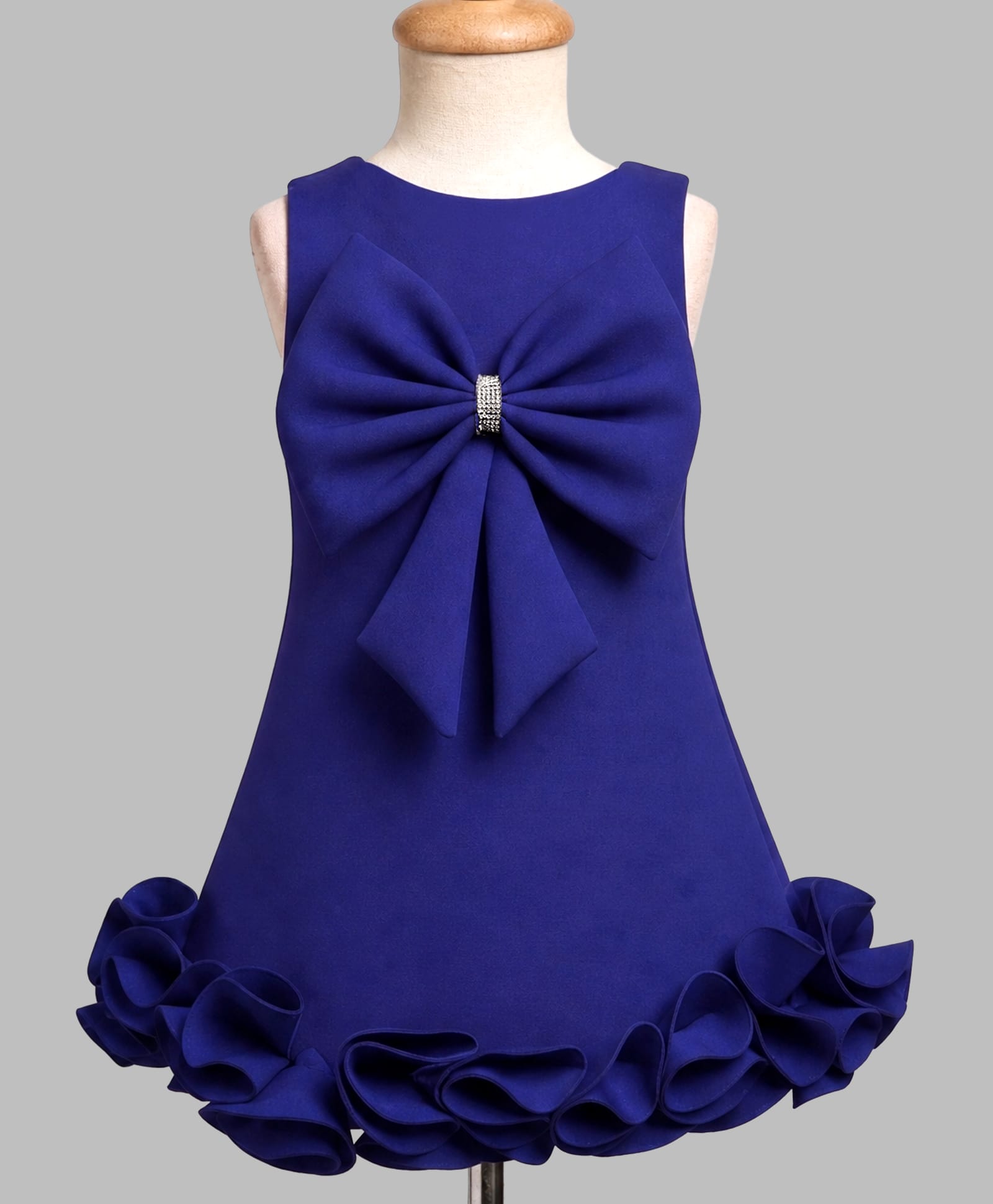 Enfance Cotton Woven Sleeveless Bow Applique Scuba Dress - Royal Blue-image-26