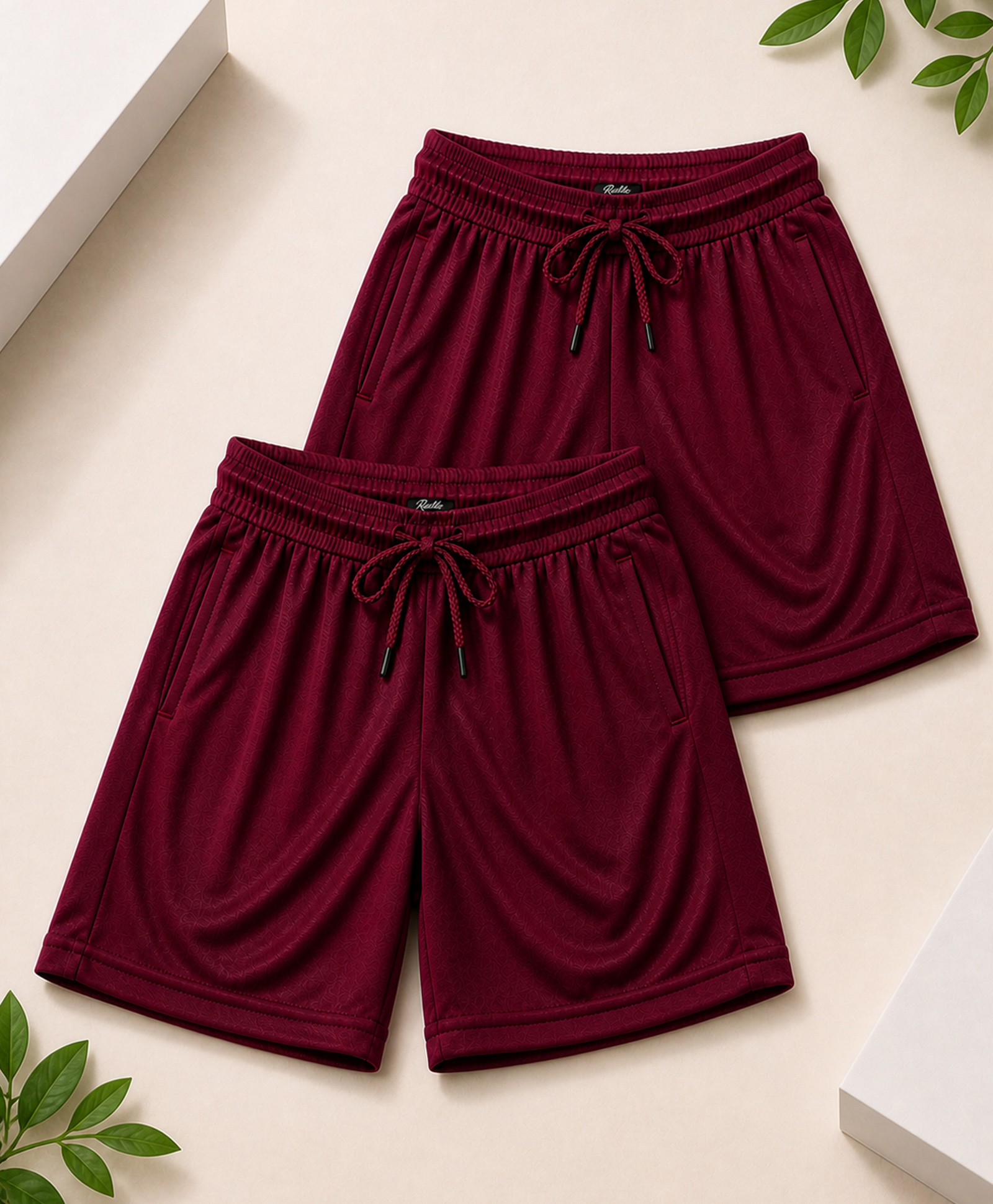RISH Knit Pack Of 2 Textured Shorts - Maroon-picture-33