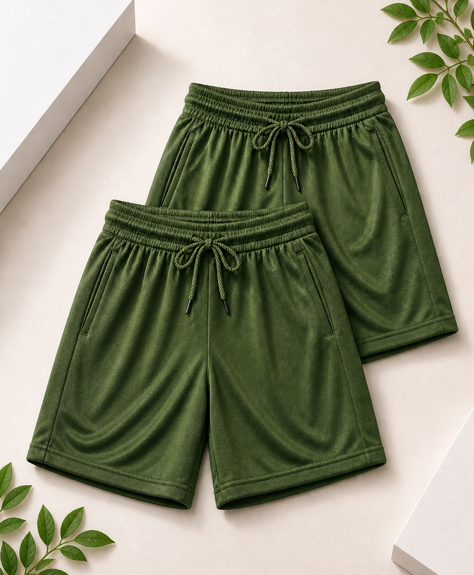 RISH Knit Pack Of 2 Textured Shorts - Olive Green-picture-22