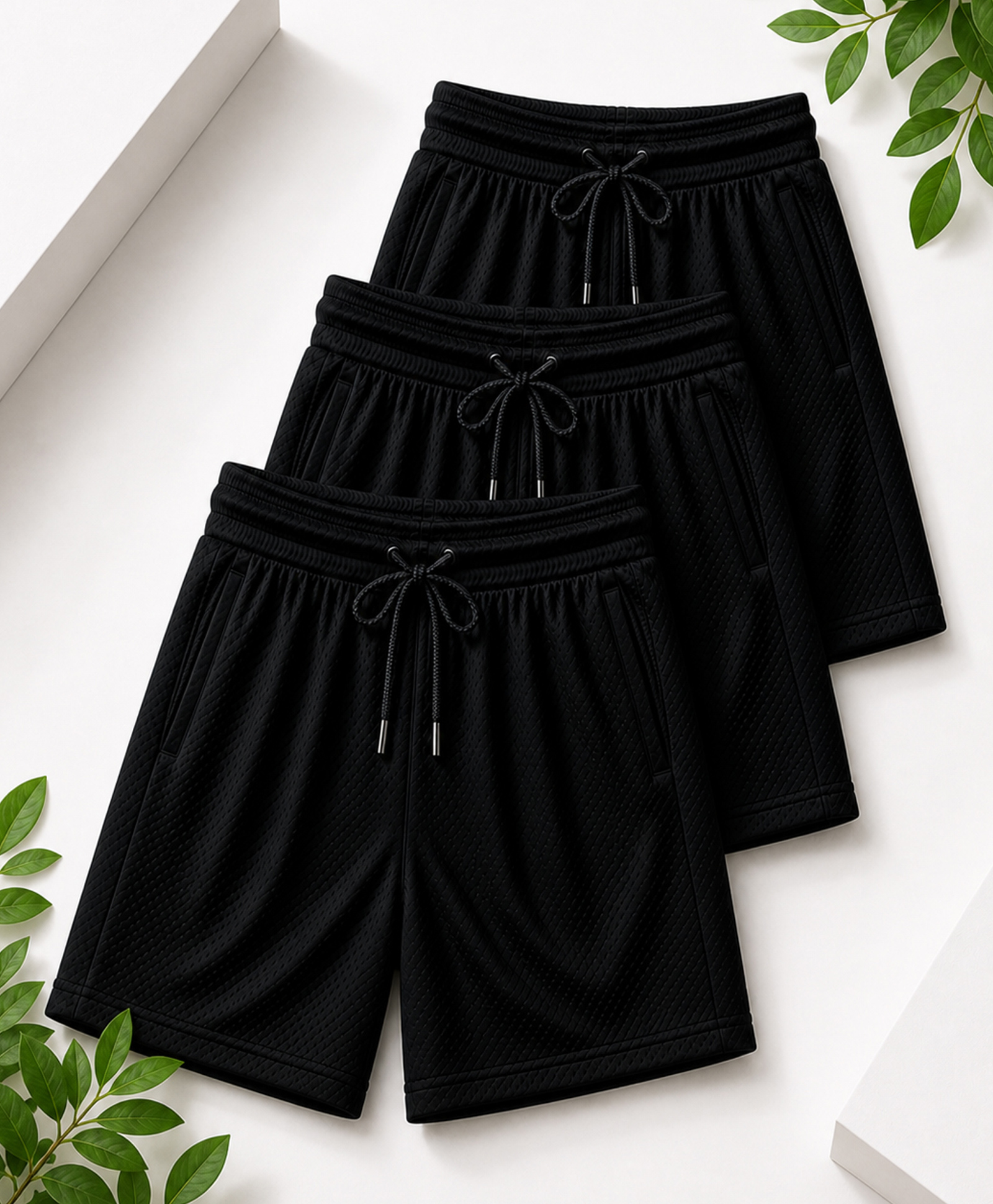 RISH Knit Pack Of 3 Textured Shorts - Black-picture-18