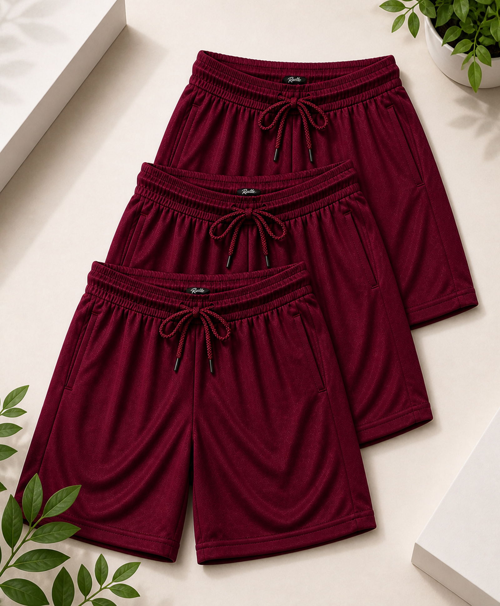 RISH Knit Pack Of 3 Textured Shorts - Maroon-picture-15