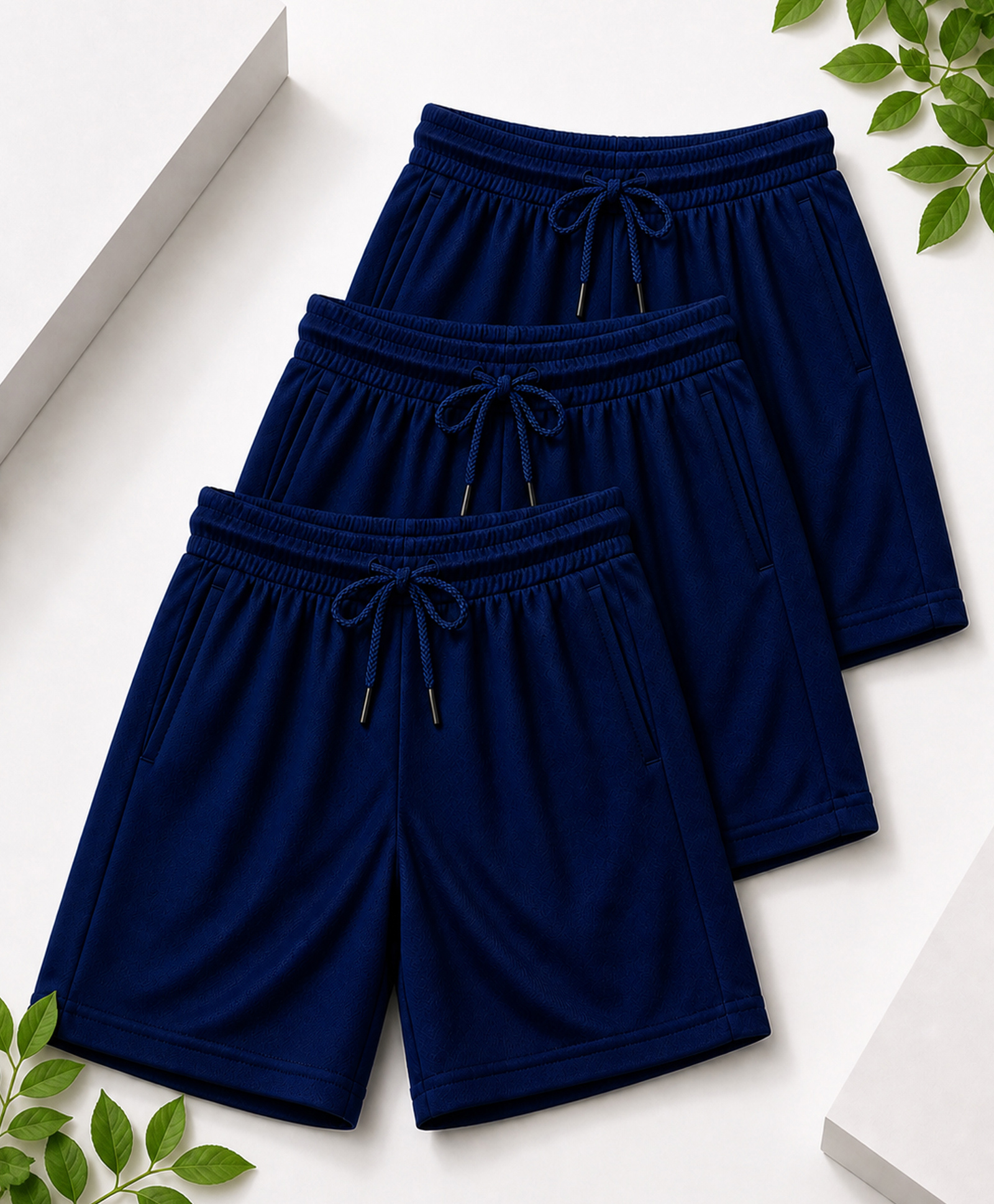 RISH Knit Pack Of 3 Textured Shorts - Navy Blue-picture-18