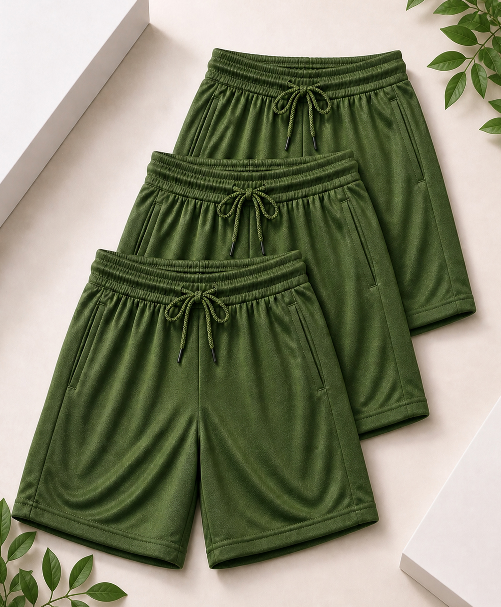 RISH Knit Pack Of 3 Textured Shorts - Olive Green-picture-13
