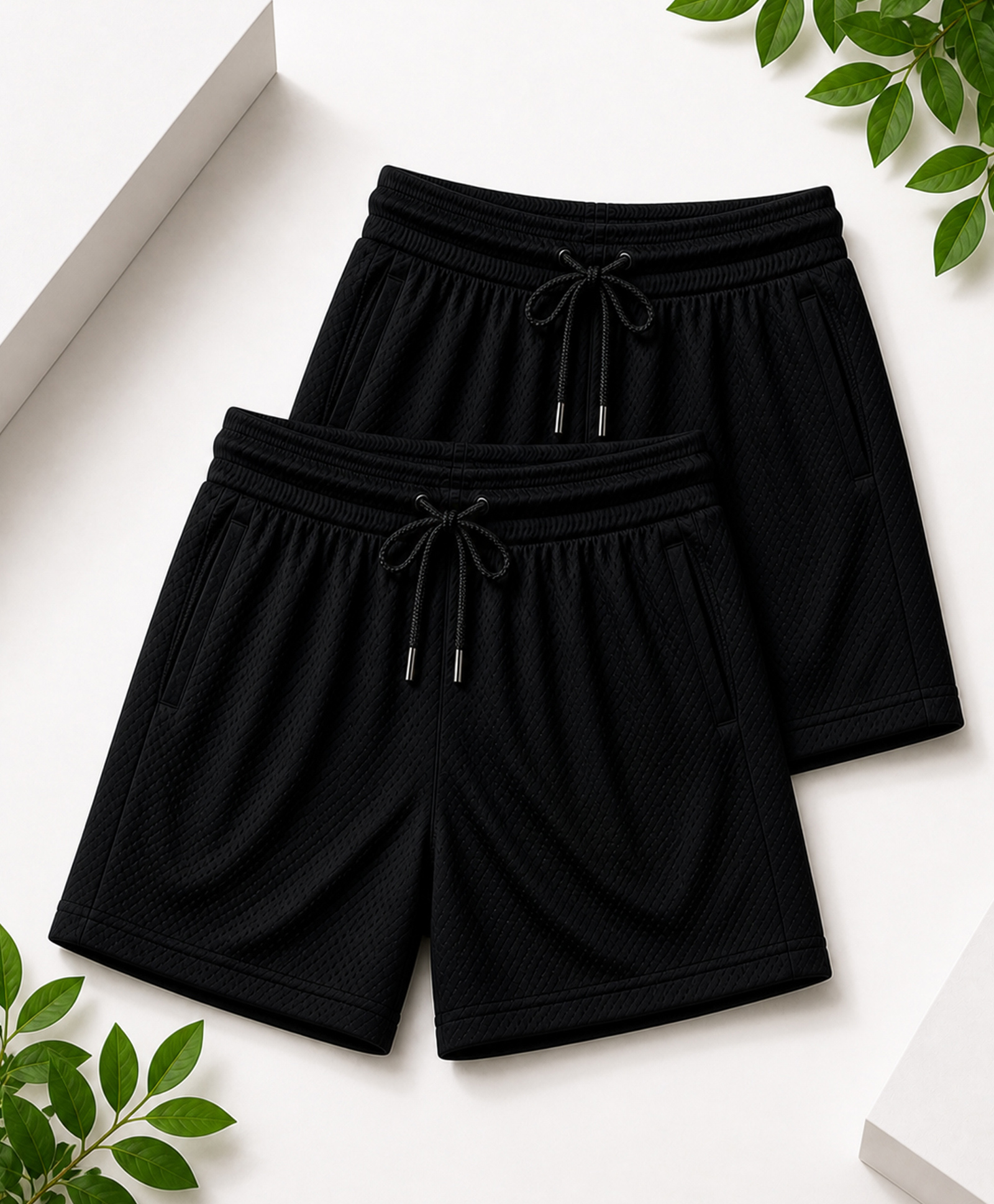 RISH Knit Pack Of 2 Textured Shorts - Black-picture-17