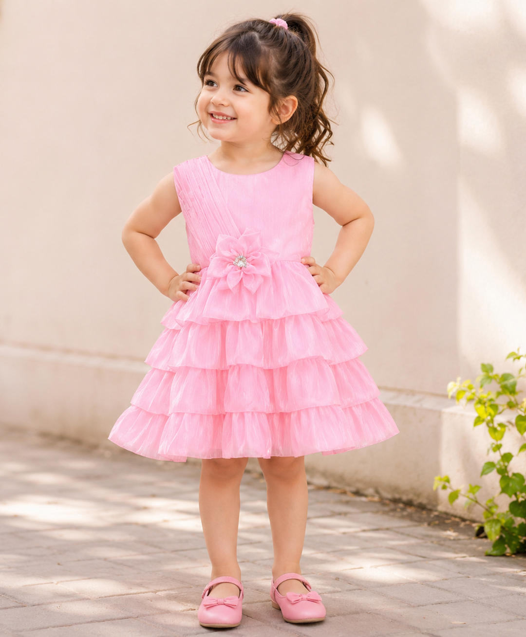 The Magic Wand Woven Sleeveless Floral Applique Detailed Dress - Pink-image-11
